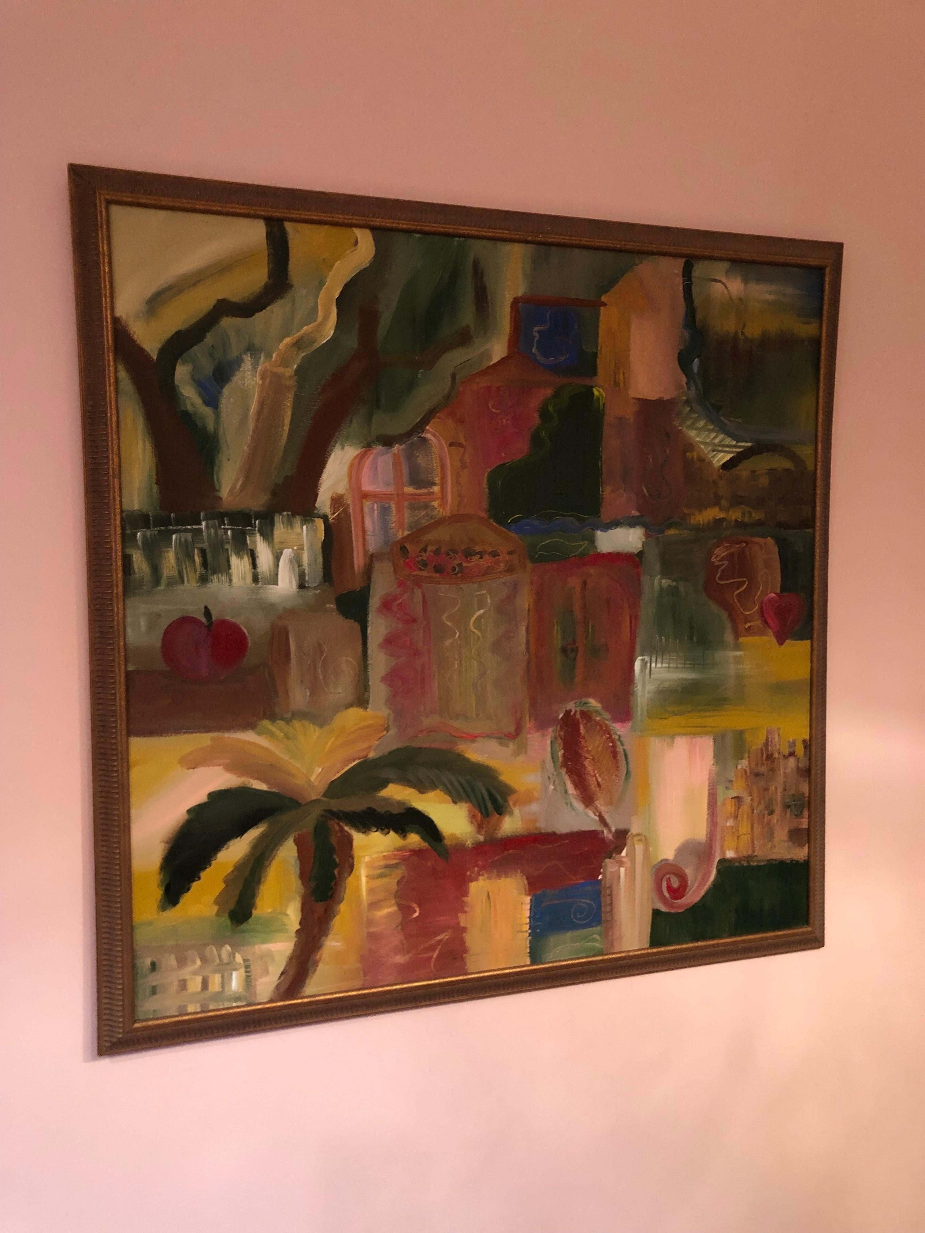 Signed 1980’s Colorful Impasto Painting In Good Condition For Sale In Redding, CT