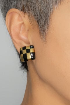 Signed 1982 Tiffany & Co. 18K Gold Onyx Checkerboard Earrings