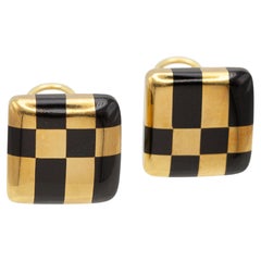 Signed 1982 Tiffany & Co. 18K Gold Onyx Checkerboard Earrings