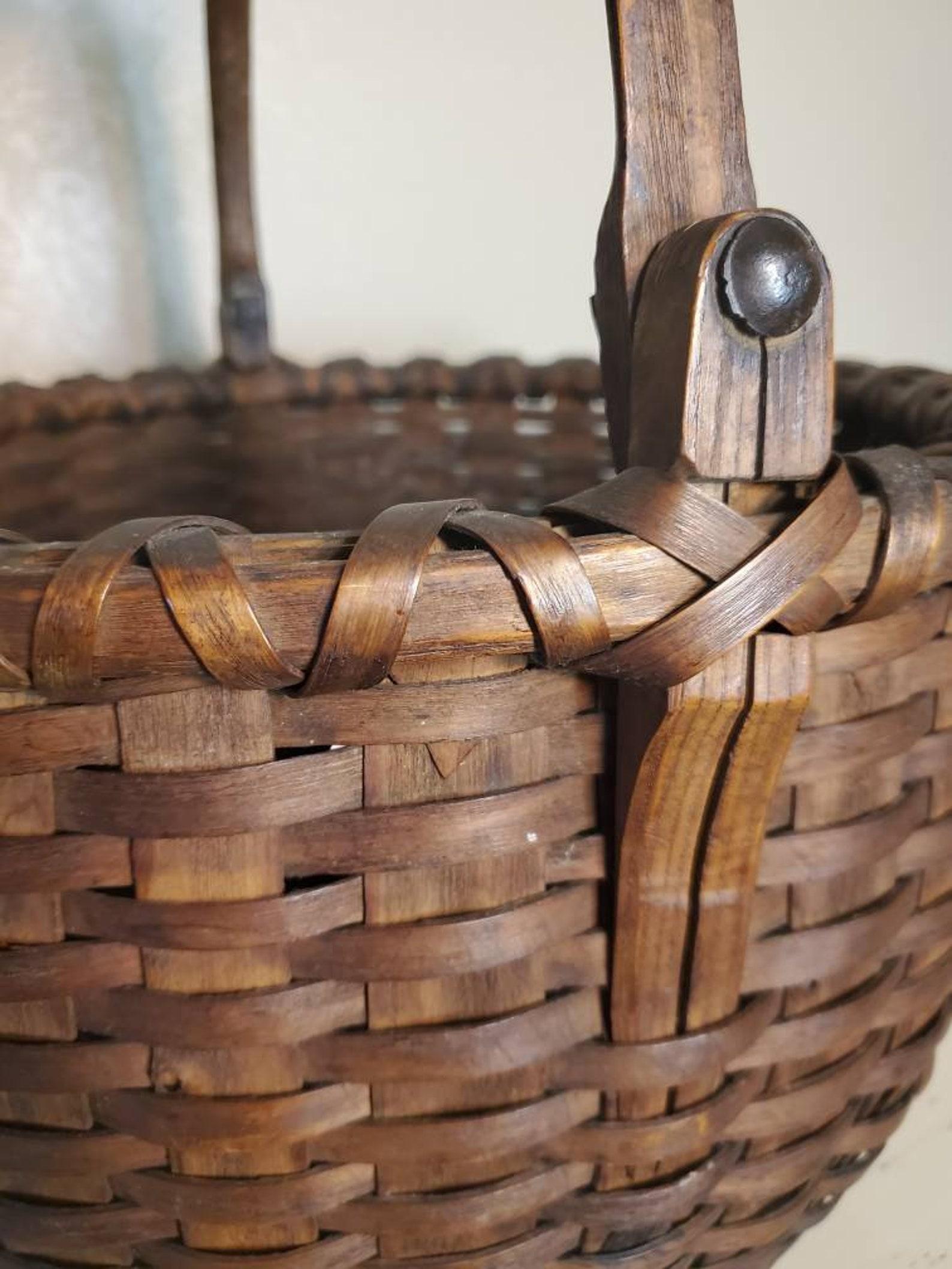 Signed 19th Century American Bentwood Stave Woven Gathering Basket 5