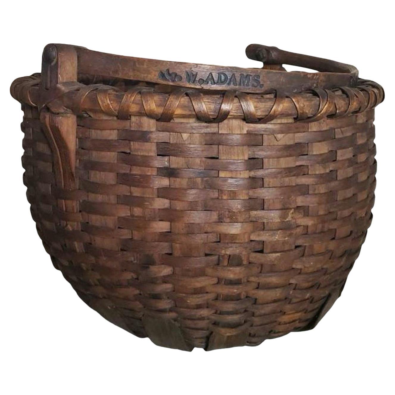 Signed 19th Century American Bentwood Stave Woven Gathering Basket