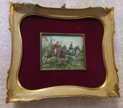 Signed 19th Century English Oil on Canvas Miniature Hunting Scene