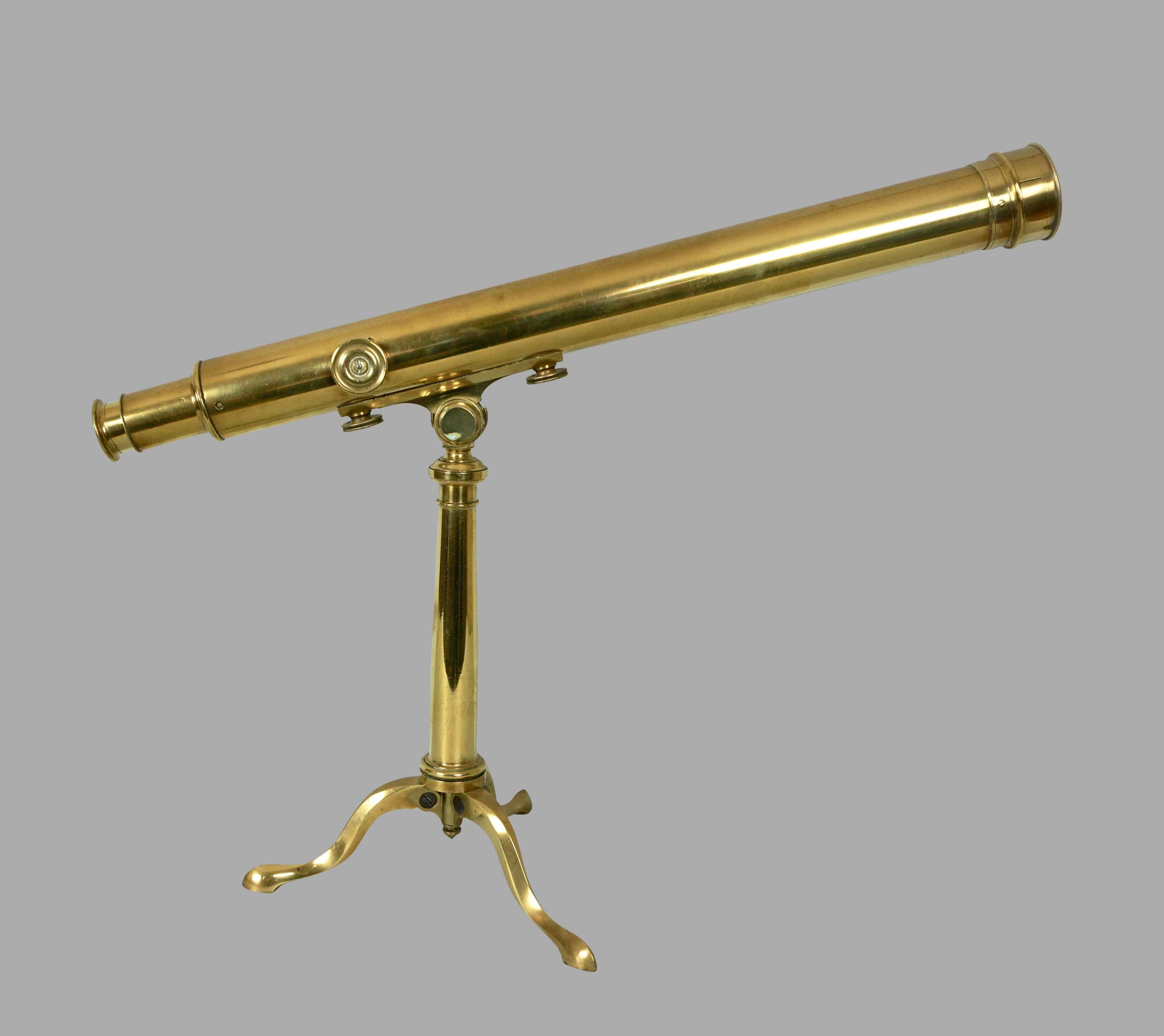 Victorian Signed 19th Century French Brass Tabletop Telescope with Tripod