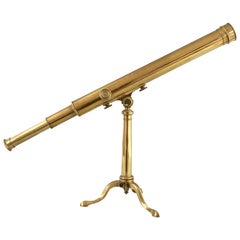 Used Signed 19th Century French Brass Tabletop Telescope with Tripod