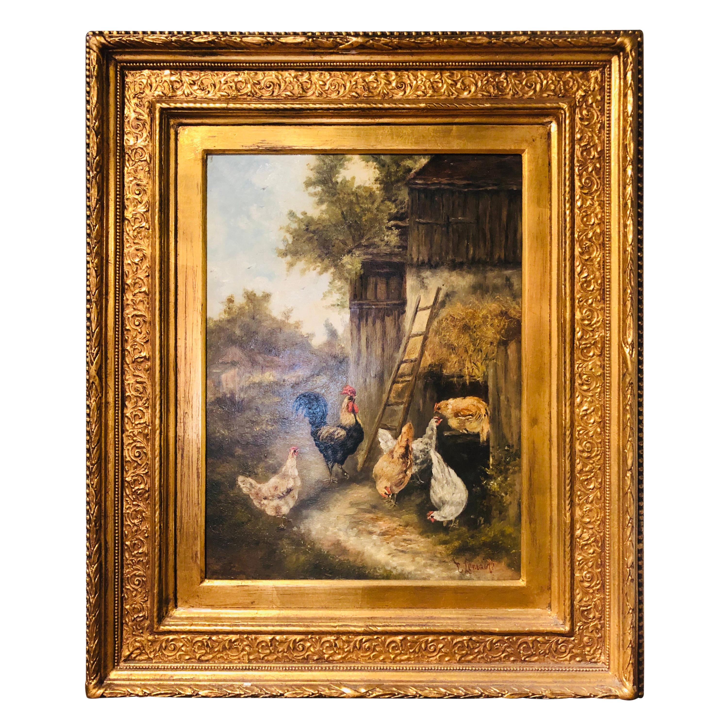 Signed 19th Century French Oil Painting on Canvas
