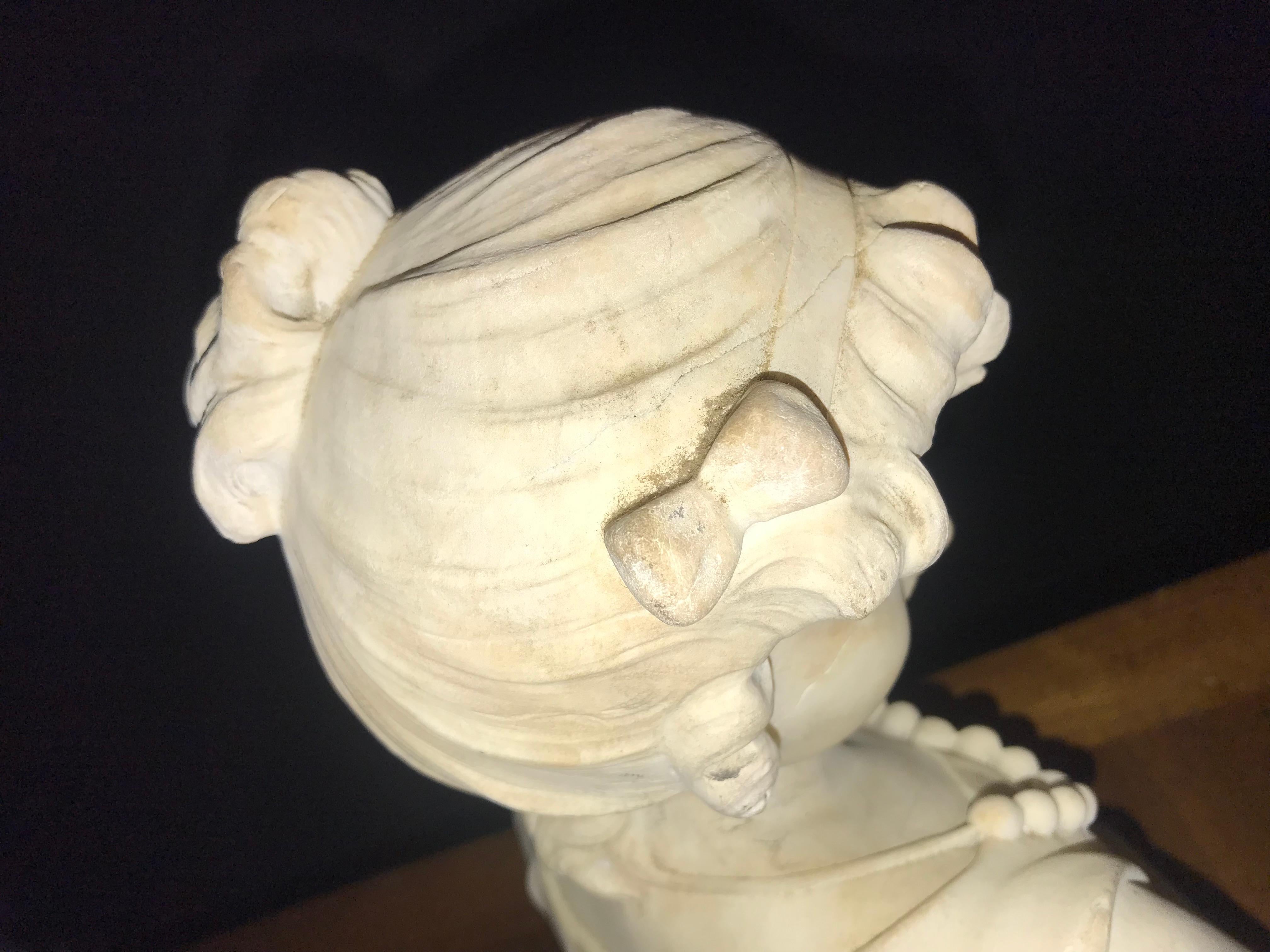 French Design, Belle Epoque, Bust of Girl, White Marble, France, 19th C. For Sale 5