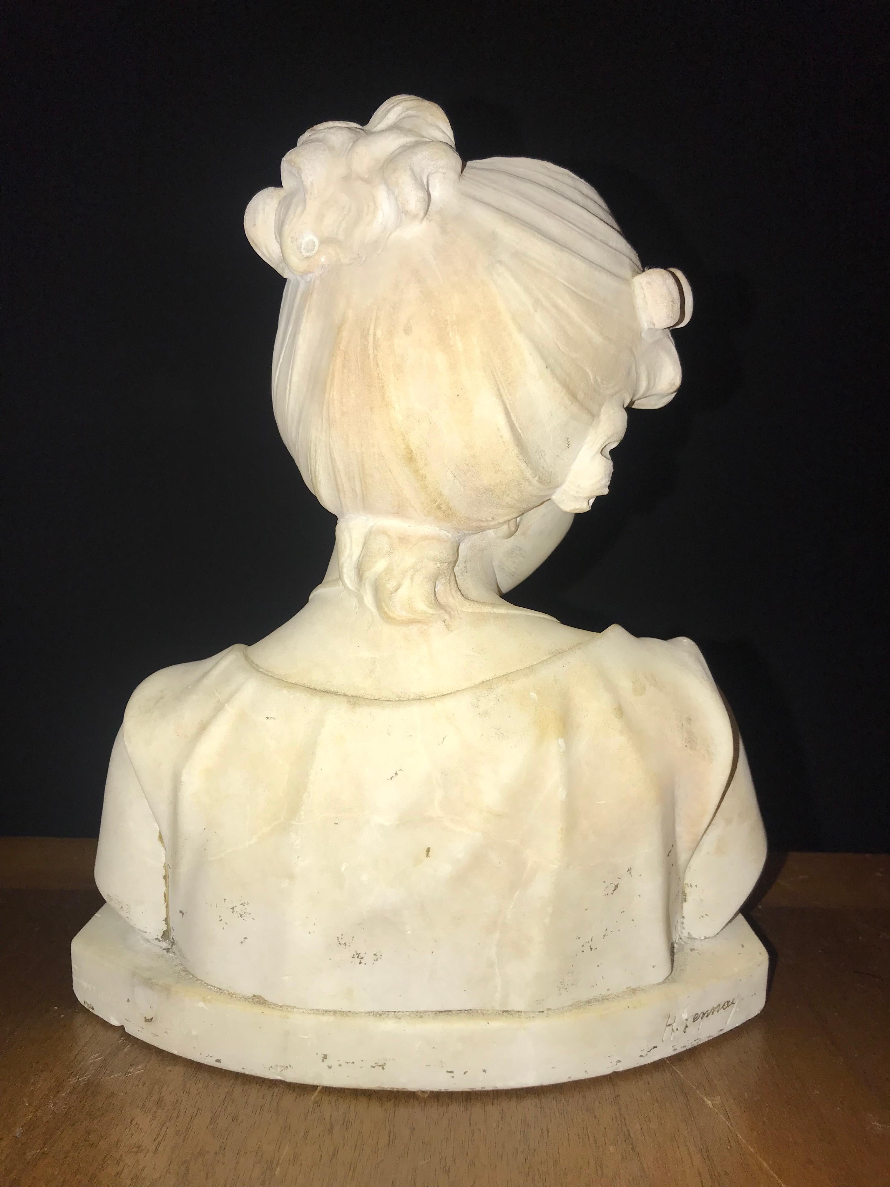 French Design, Belle Epoque, Bust of Girl, White Marble, France, 19th C. In Good Condition For Sale In Stamford, CT