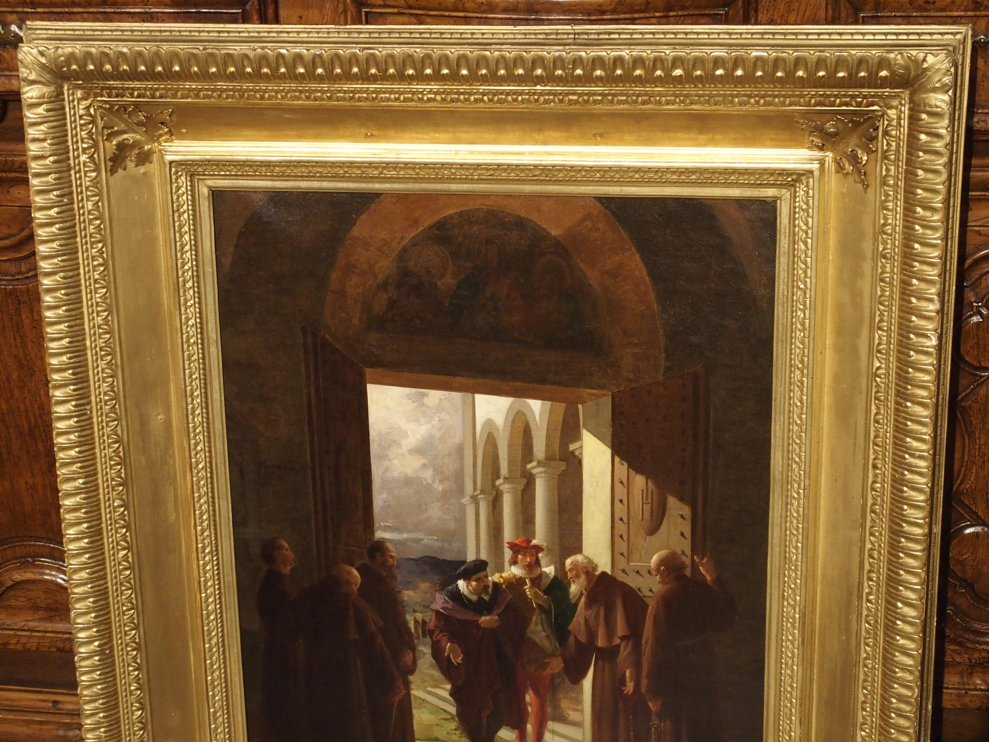 Signed 19th Century Monastery Scene Oil Painting from Italy In Good Condition In Dallas, TX