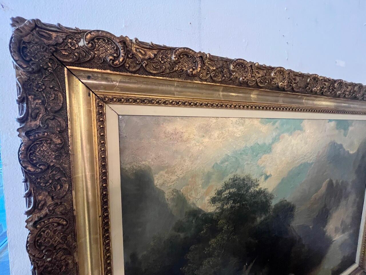 Paesaggio olio su tela del XIX secolo firmato In condizioni buone in vendita a Houston, TX