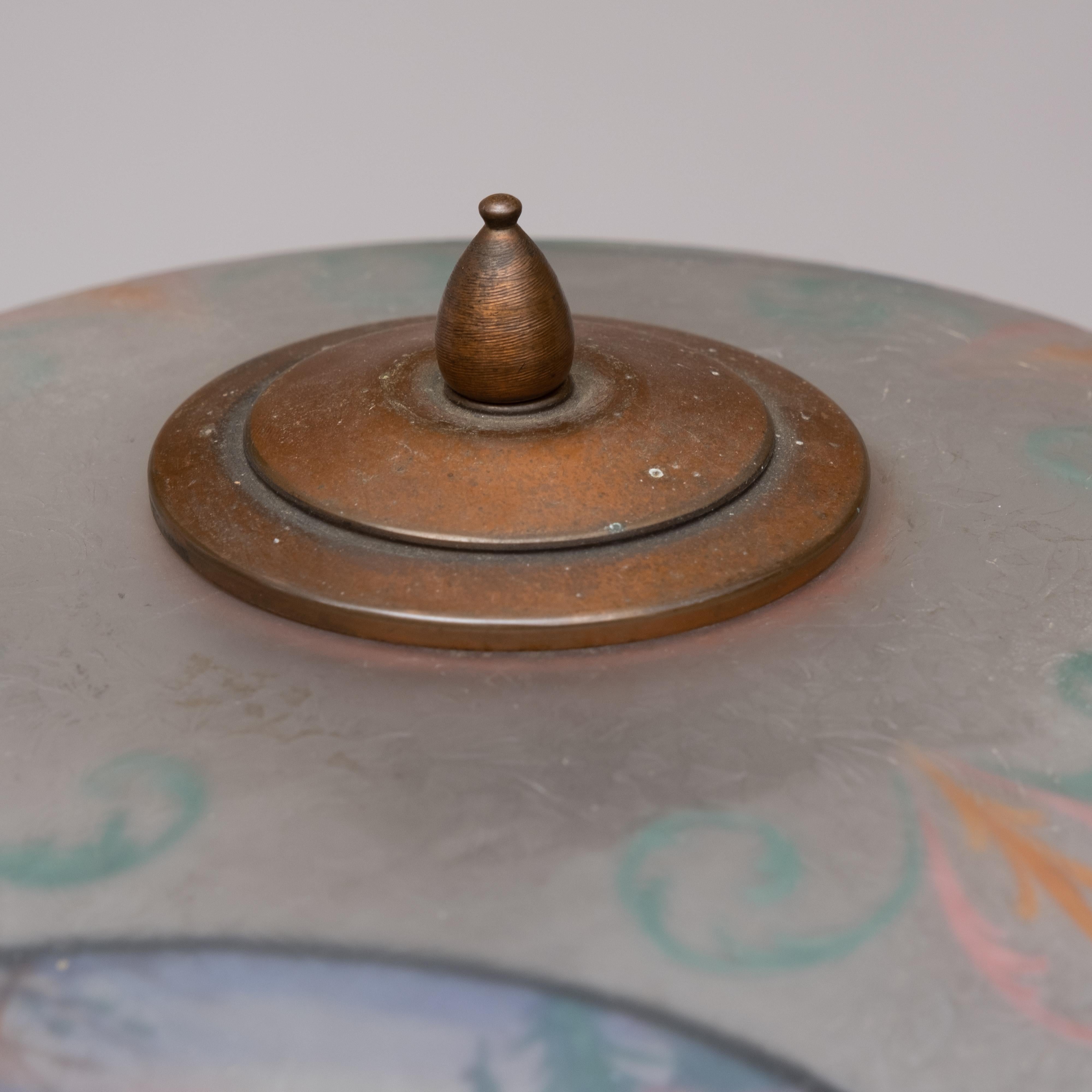 Bronze Signed 19th Century Reverse Painted Pairpoint Lamp For Sale