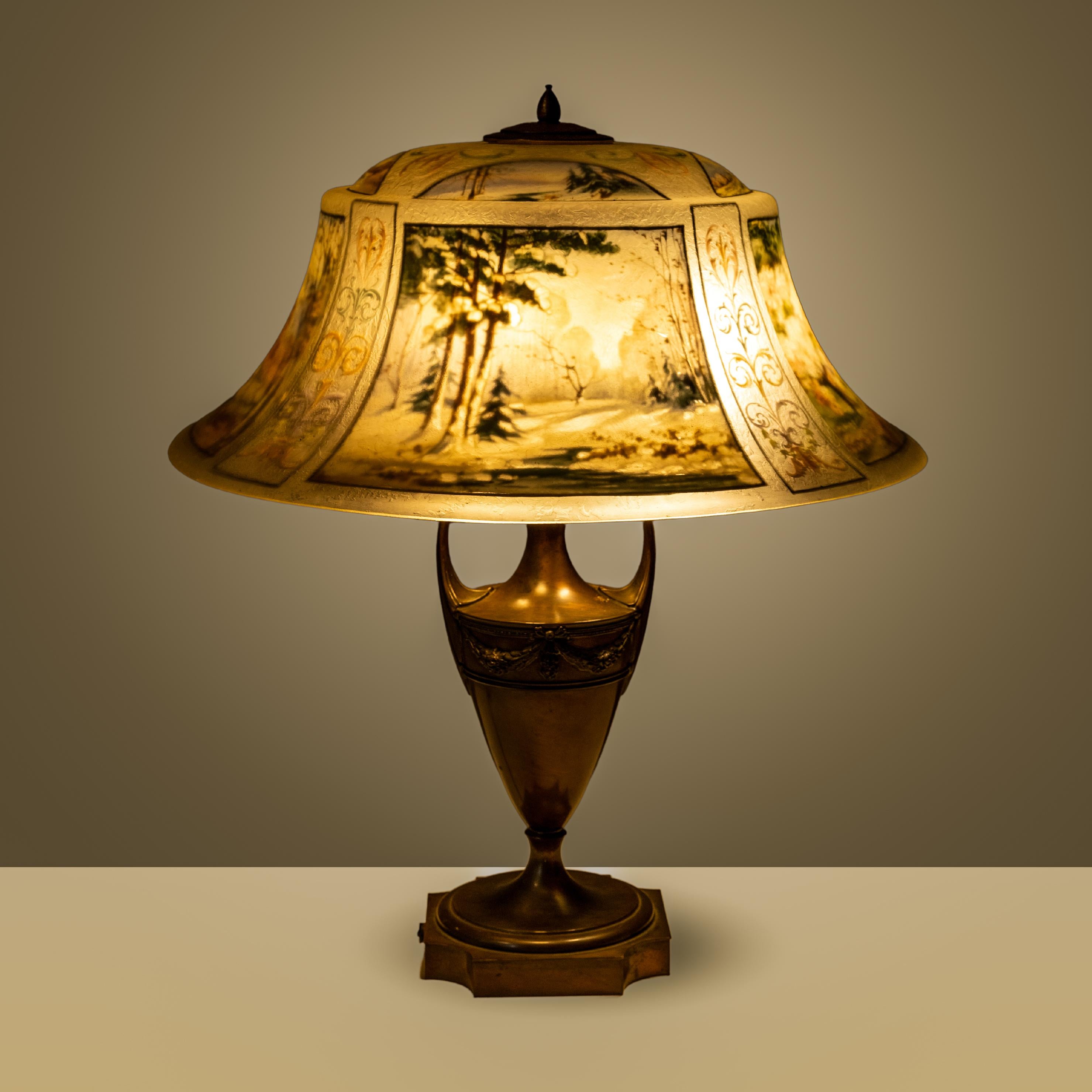 Signed 19th Century Reverse Painted Pairpoint Lamp 1