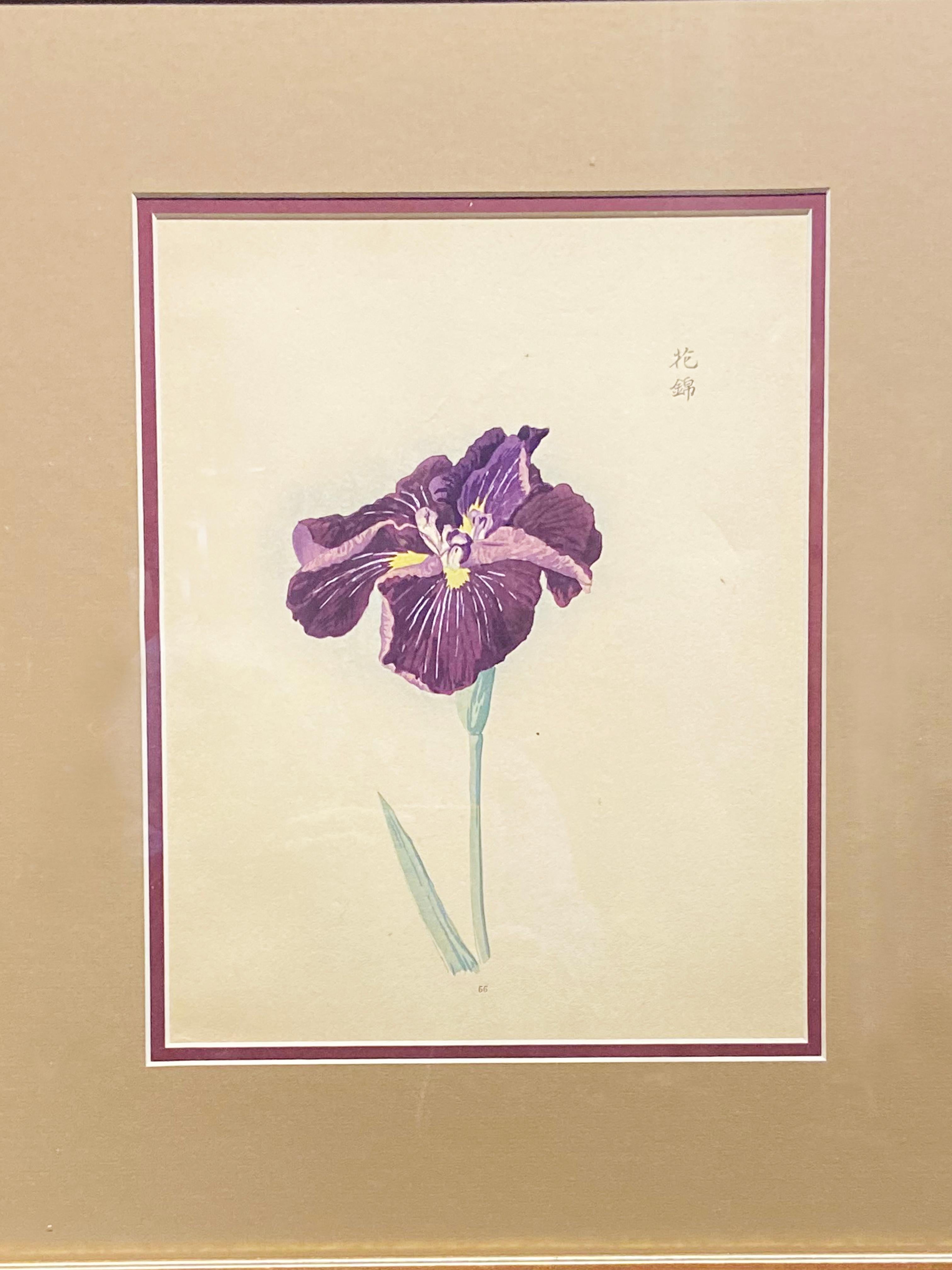 Signed 19th Century Woodblock Print Depicting a Japanese Iris in Gilt Frame In Good Condition In Yonkers, NY