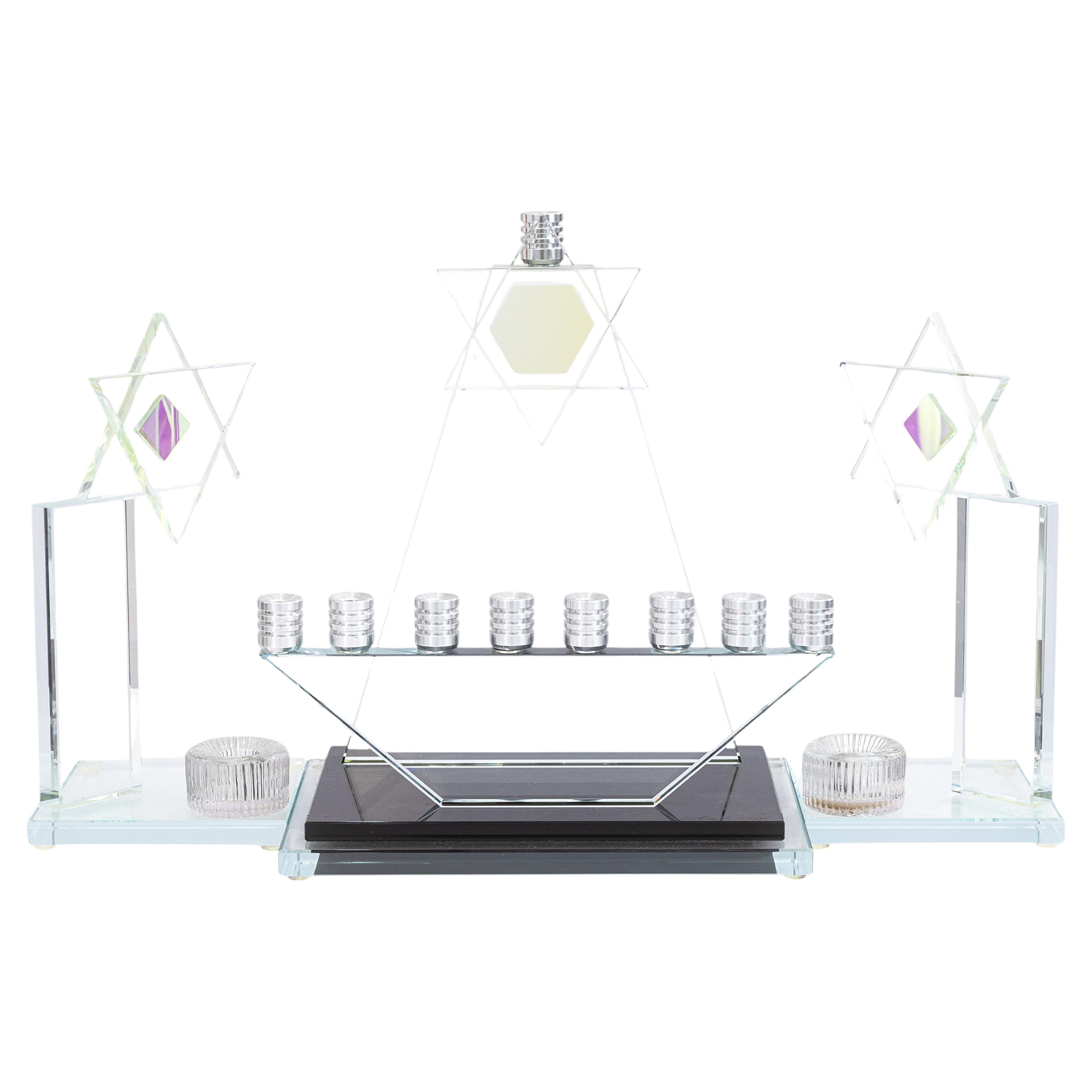 Set di candele di Shabbat e menorah in vetro firmato nel 2001 da J Anthony Atkins in vendita