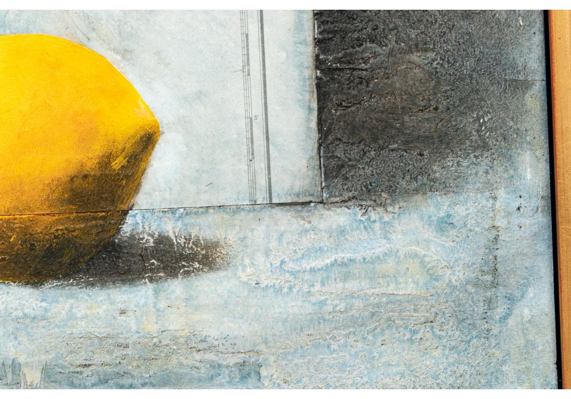 Signiert, 20. Jahrhundert. Mixed Media, Stillleben mit Zitronen im Zustand „Starke Gebrauchsspuren“ im Angebot in Bridgeport, CT