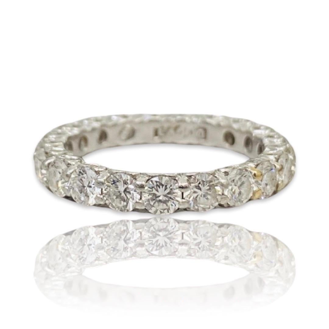 Signed 2.10 Carat Round Diamonds Heart Design Eternity Ring Platinum. Master expertise designer CAODO perfectly put together this magnificent diamond eternity ring featuring hearts design throughout. Very comfortable Ring smooth and middle prong set
