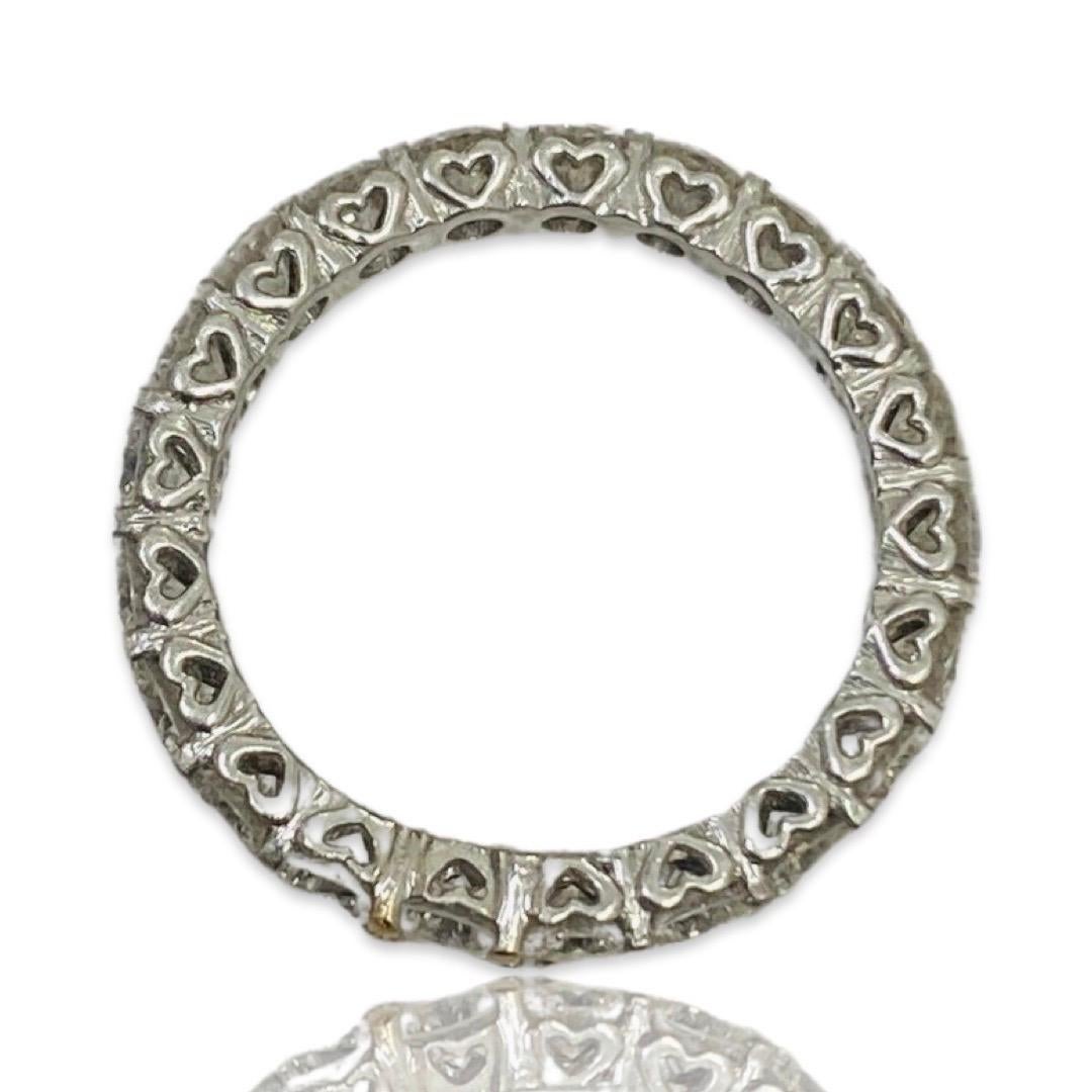 Round Cut Signed 2.10 Carat Round Diamonds Heart Design Eternity Ring Platinum  For Sale