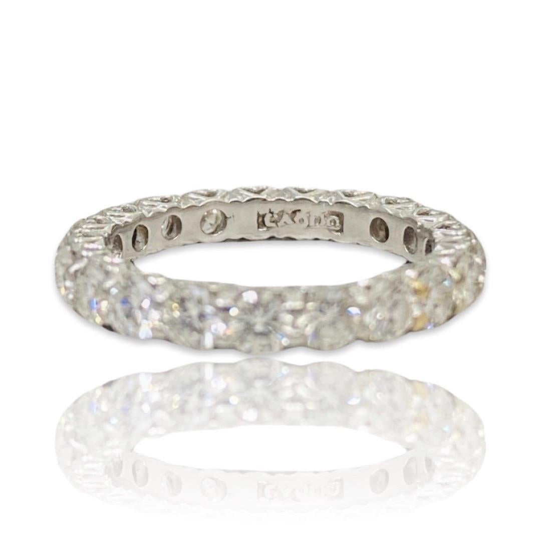 Women's or Men's Signed 2.10 Carat Round Diamonds Heart Design Eternity Ring Platinum  For Sale