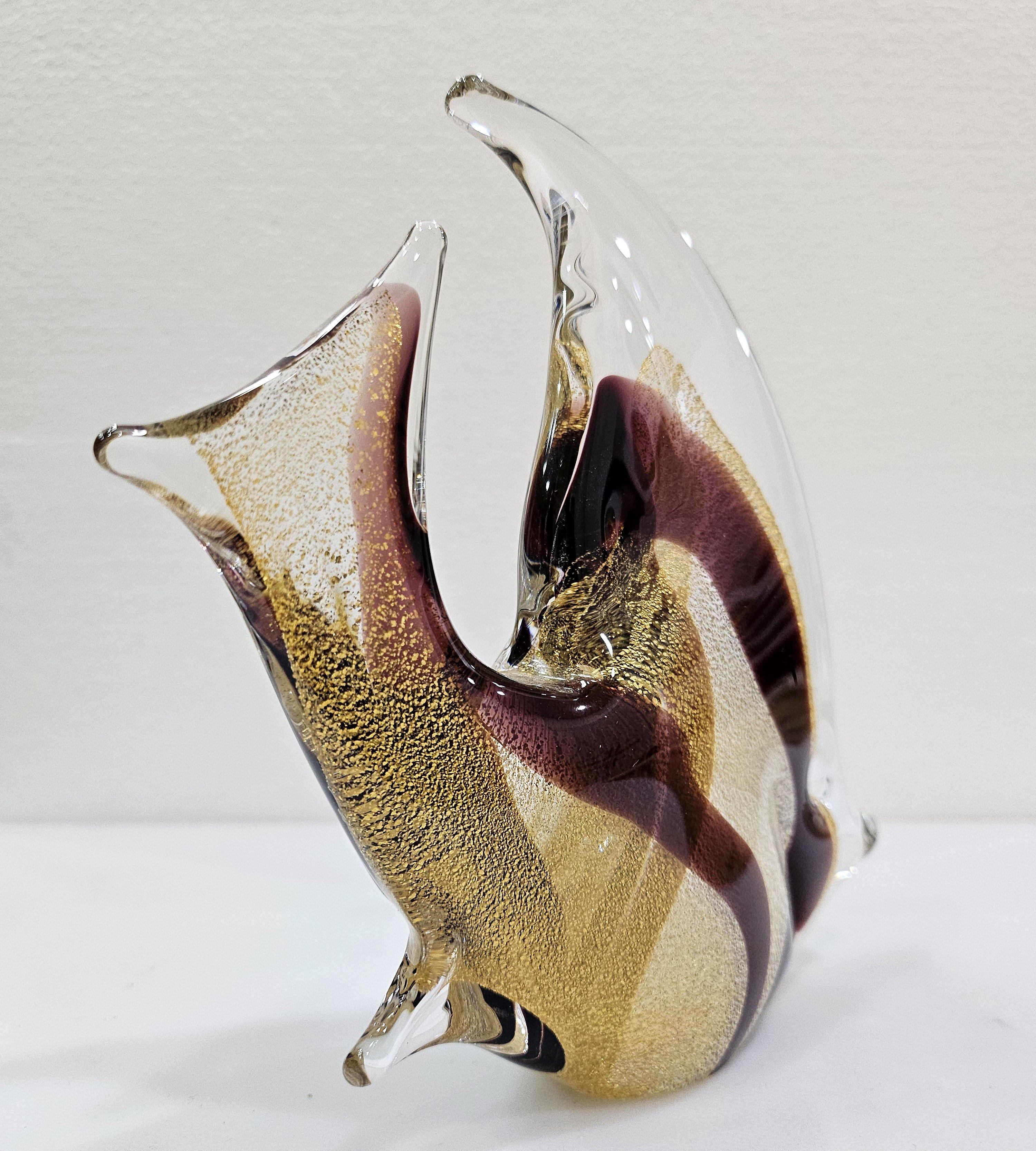 Autre Sculpture de poisson en verre signée Josef Marcolin, infusée d'or 24 carats. en vente