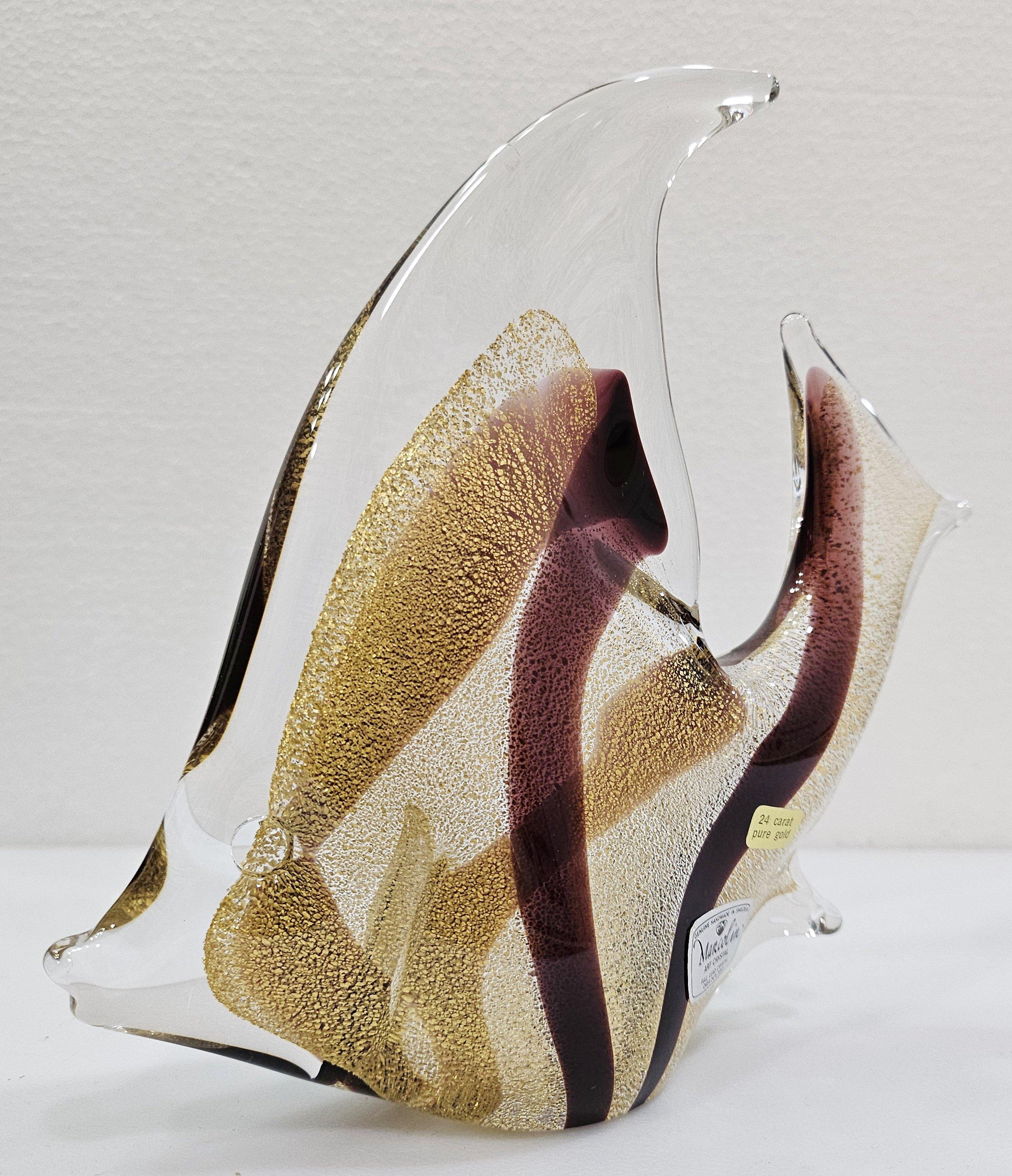 Signed, 24k gold infused, Glass Fish Sculpture by Josef Marcolin. In Good Condition For Sale In Warrenton, OR