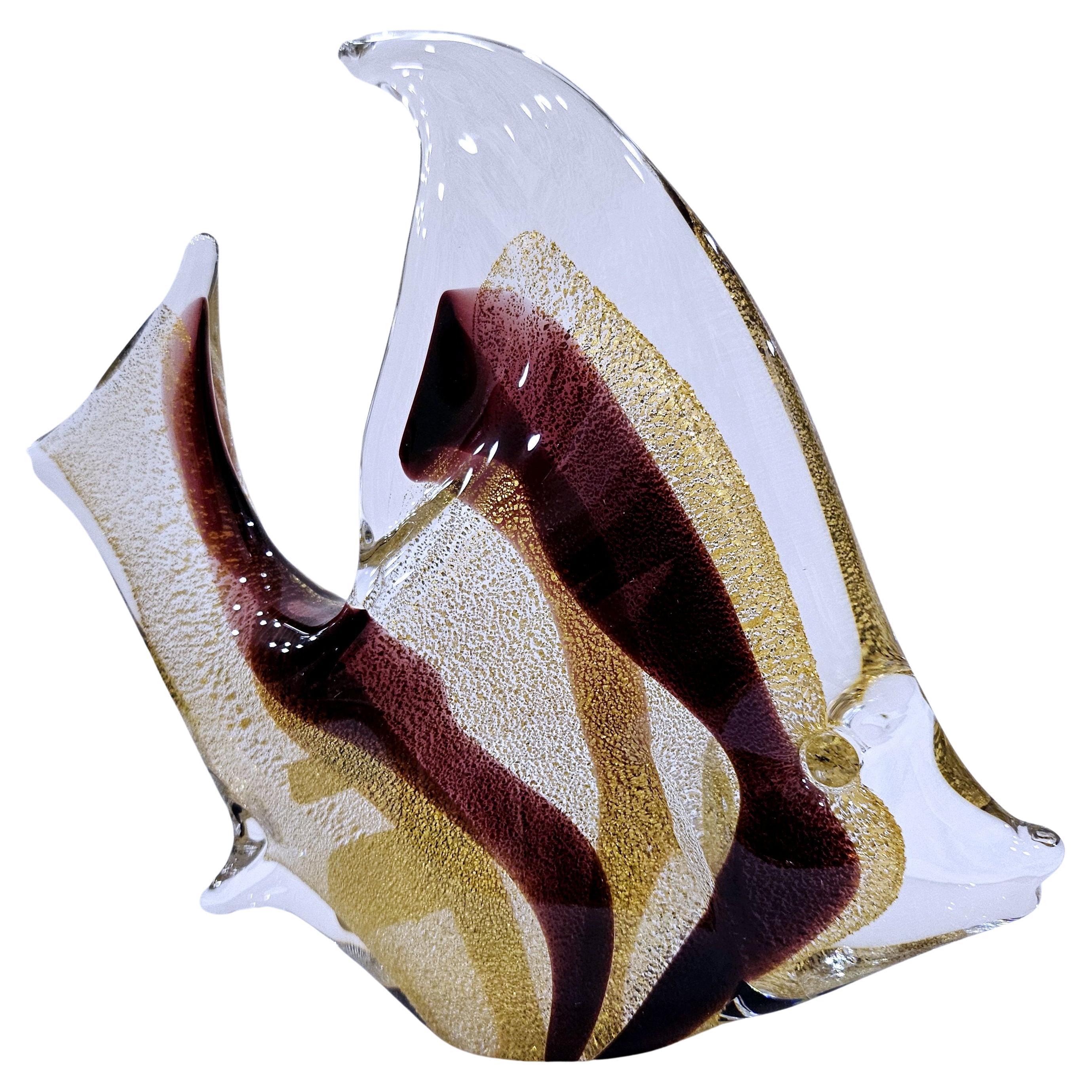 Signed, 24k gold infused, Glass Fish Sculpture by Josef Marcolin.