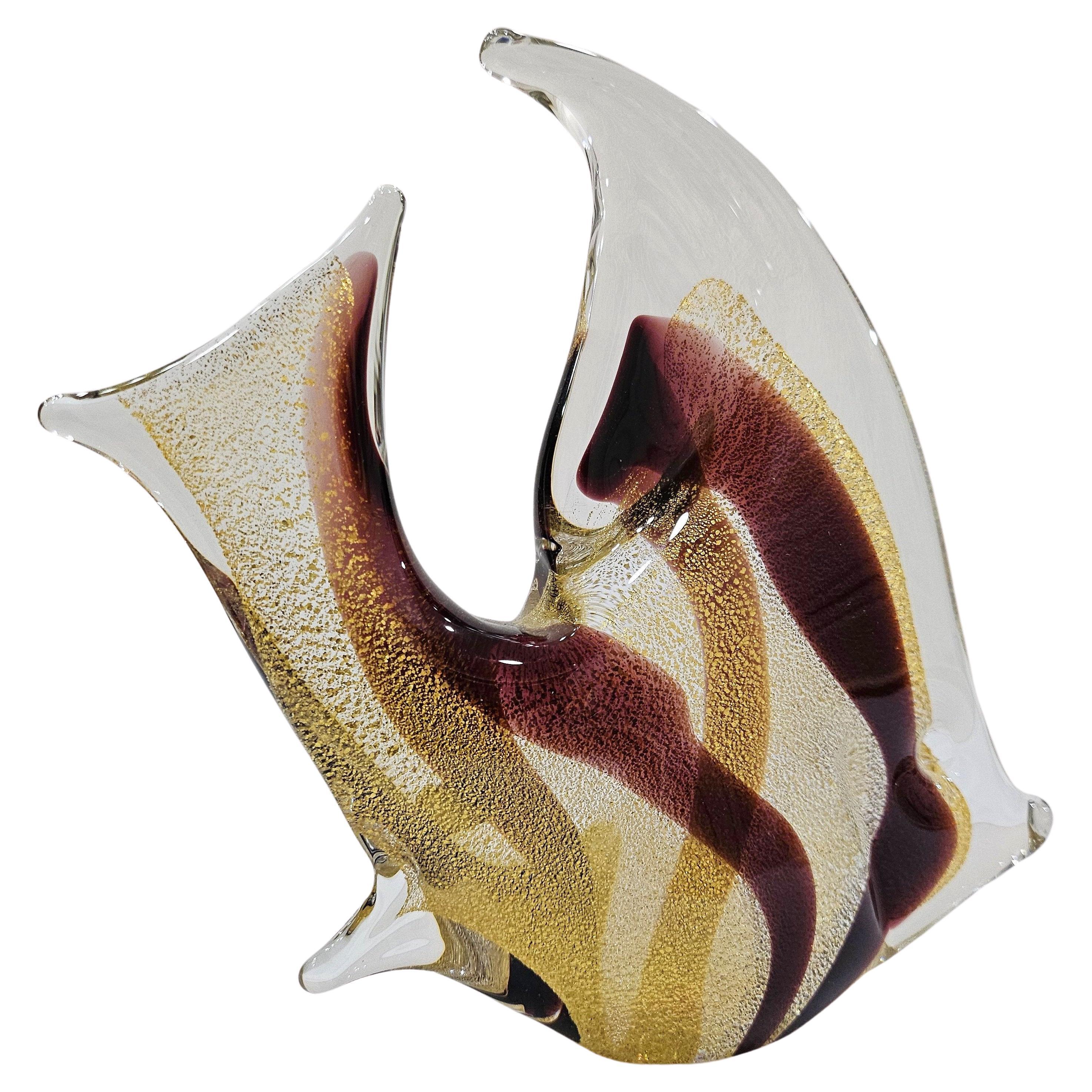 Signed, 24k gold infused, Glass Fish Sculpture by Josef Marcolin. For Sale