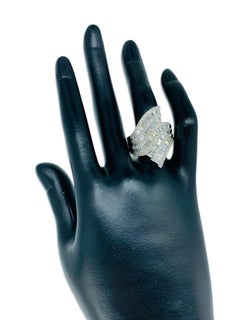 Signed 2.51 Carat Baguette Cut Diamonds 5-Row Ring 18k White Gold