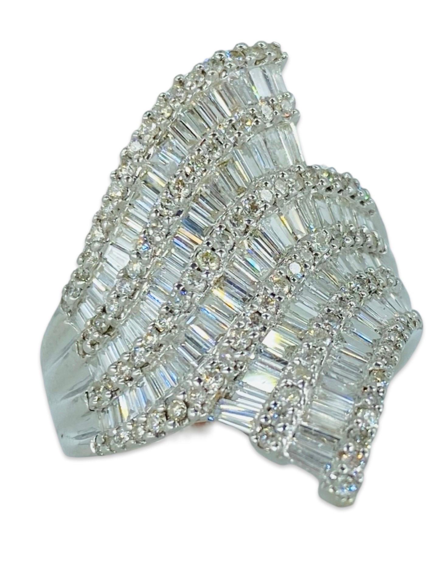 Signed 2.51 Carat Baguette Cut Diamonds 5-Row Ring 18k White Gold In Excellent Condition For Sale In Miami, FL