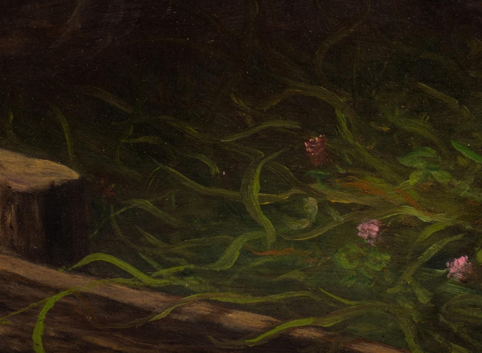 Signed 3 Horses & 2 Birds Oil on Canvas, 1893 In Good Condition In Astoria, NY