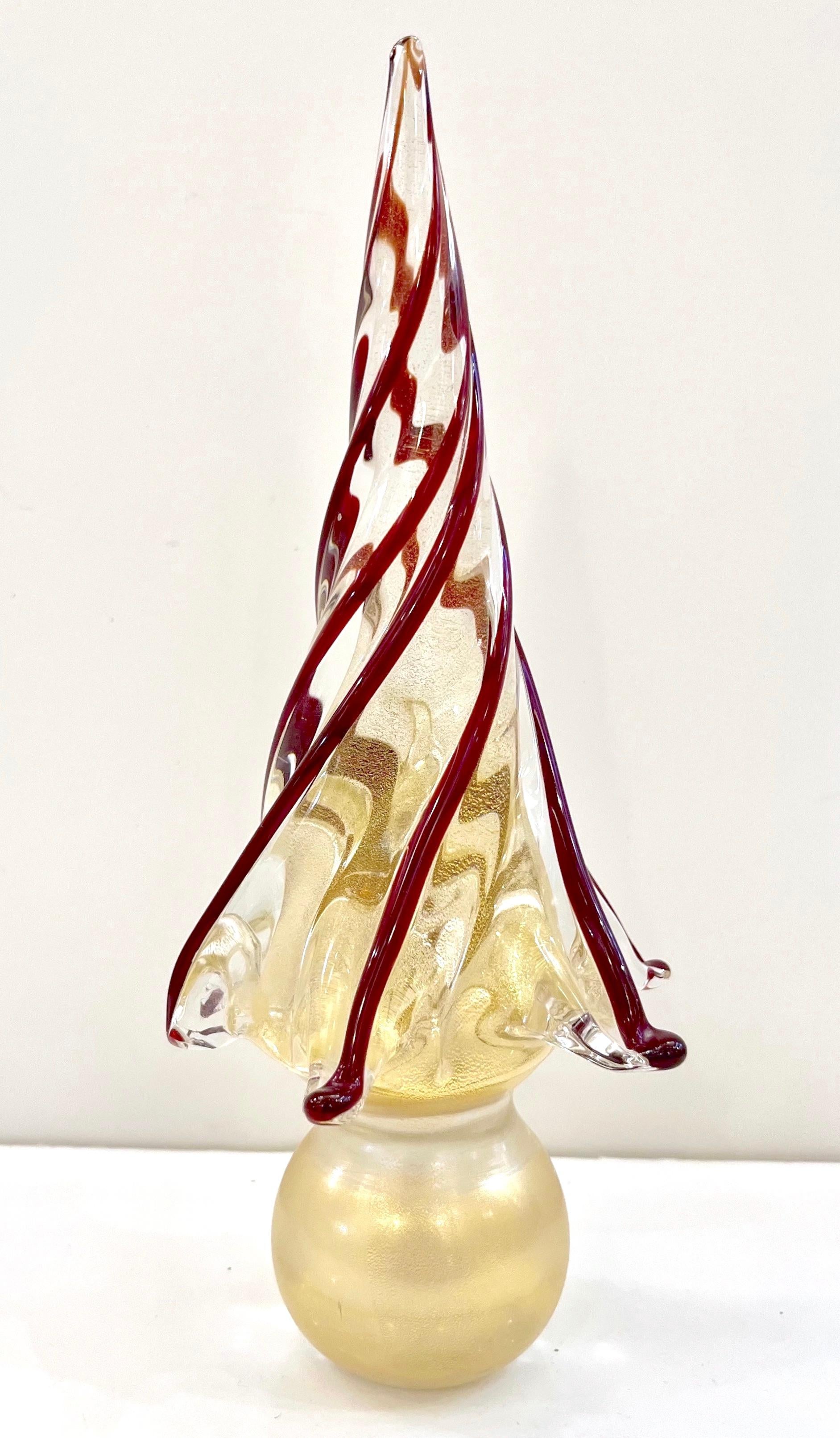 Signiert 3 Italienische Vintage Gold Bernstein Rot Murano Glas Weihnachtsbaum Skulpturen (Handgefertigt) im Angebot