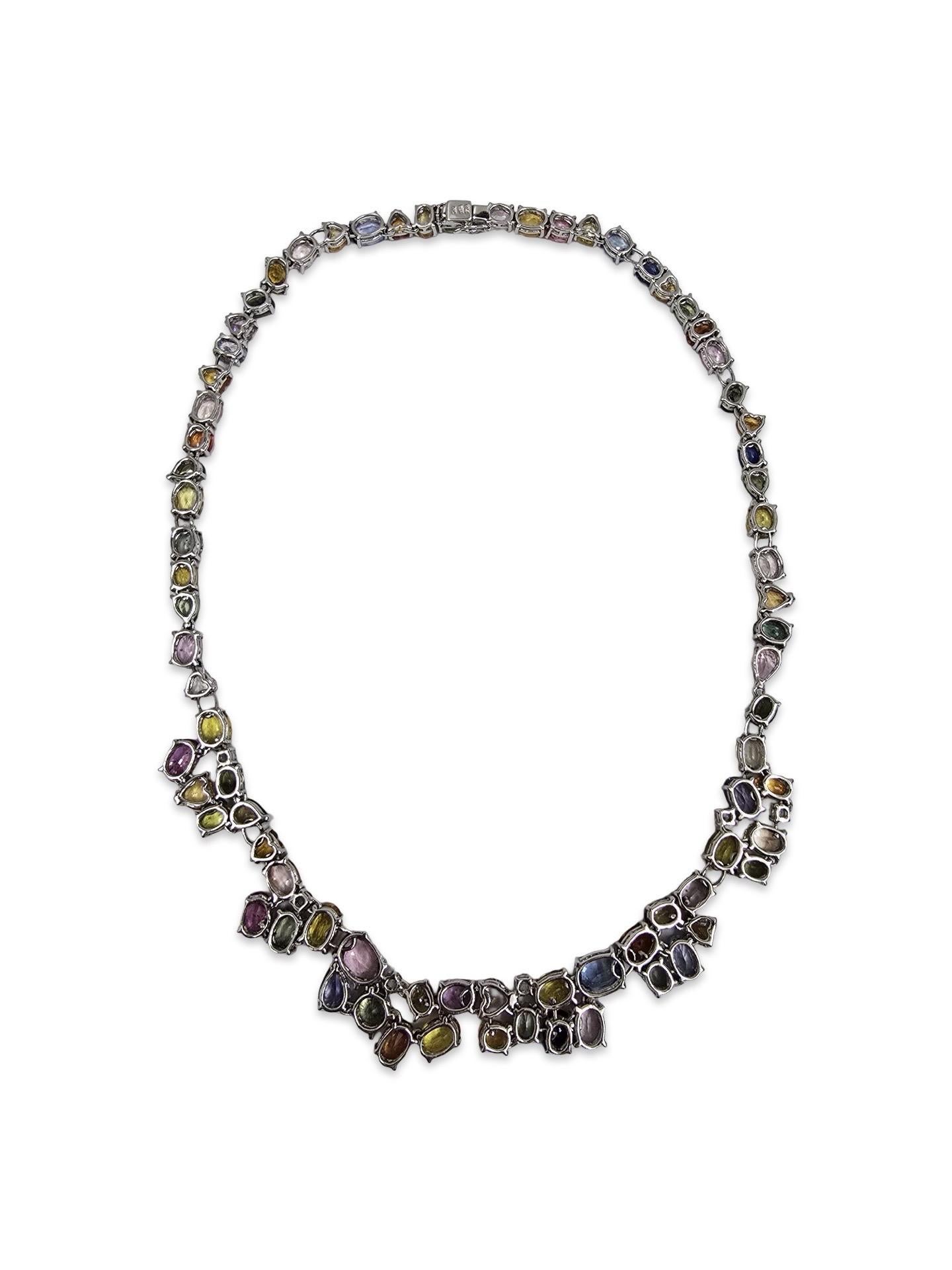 Signiert 80ctw natürlichen Multi-Color Saphir Regenbogen Spektrum Riviera Halskette 18k im Angebot 6