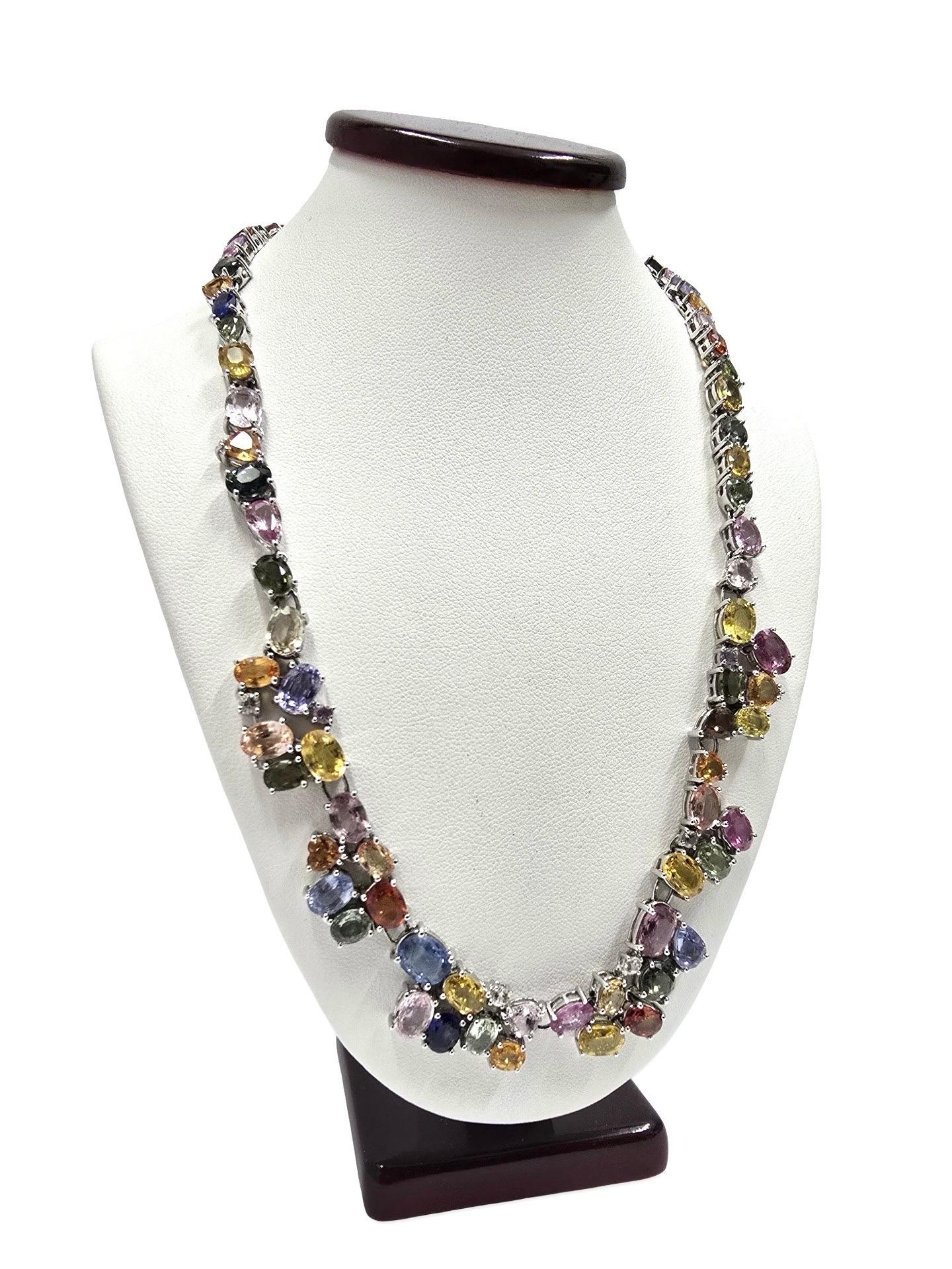 Signiert 80ctw natürlichen Multi-Color Saphir Regenbogen Spektrum Riviera Halskette 18k für Damen oder Herren im Angebot