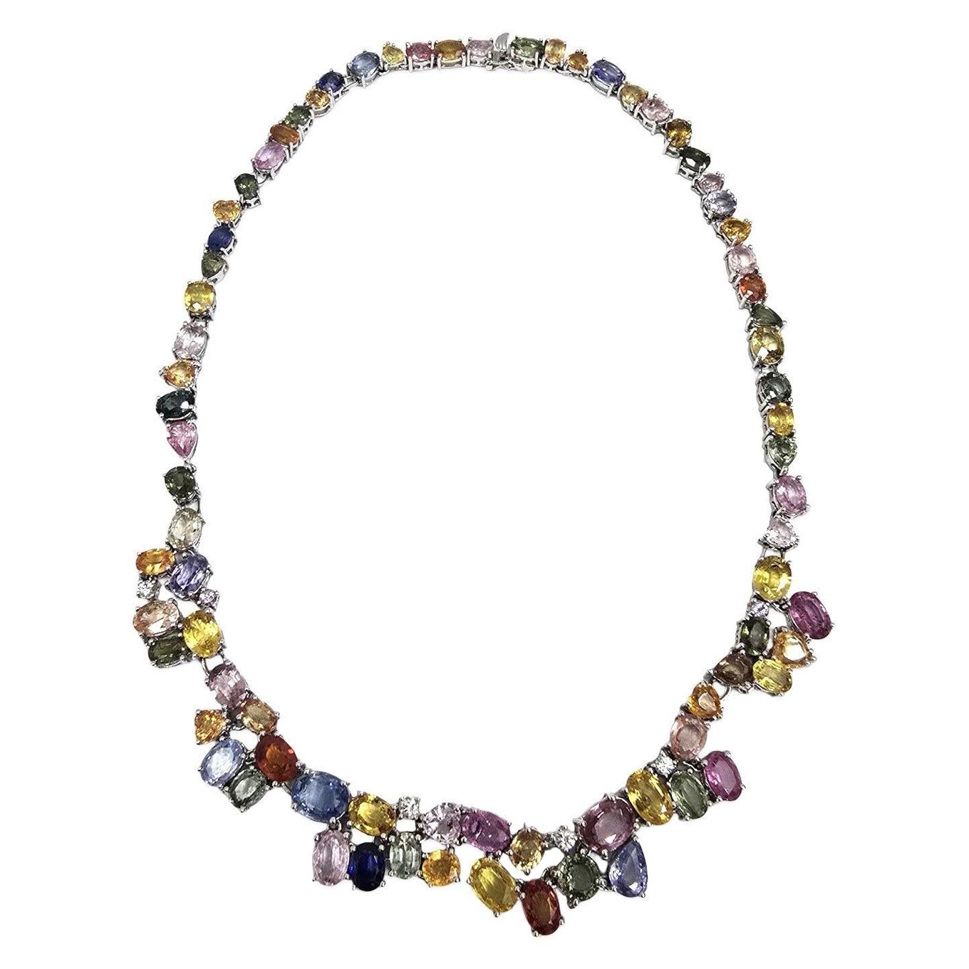 Firmato 80ctw Nature Zaffiro multicolore Spettro Arcobaleno Collana Riviera 18k