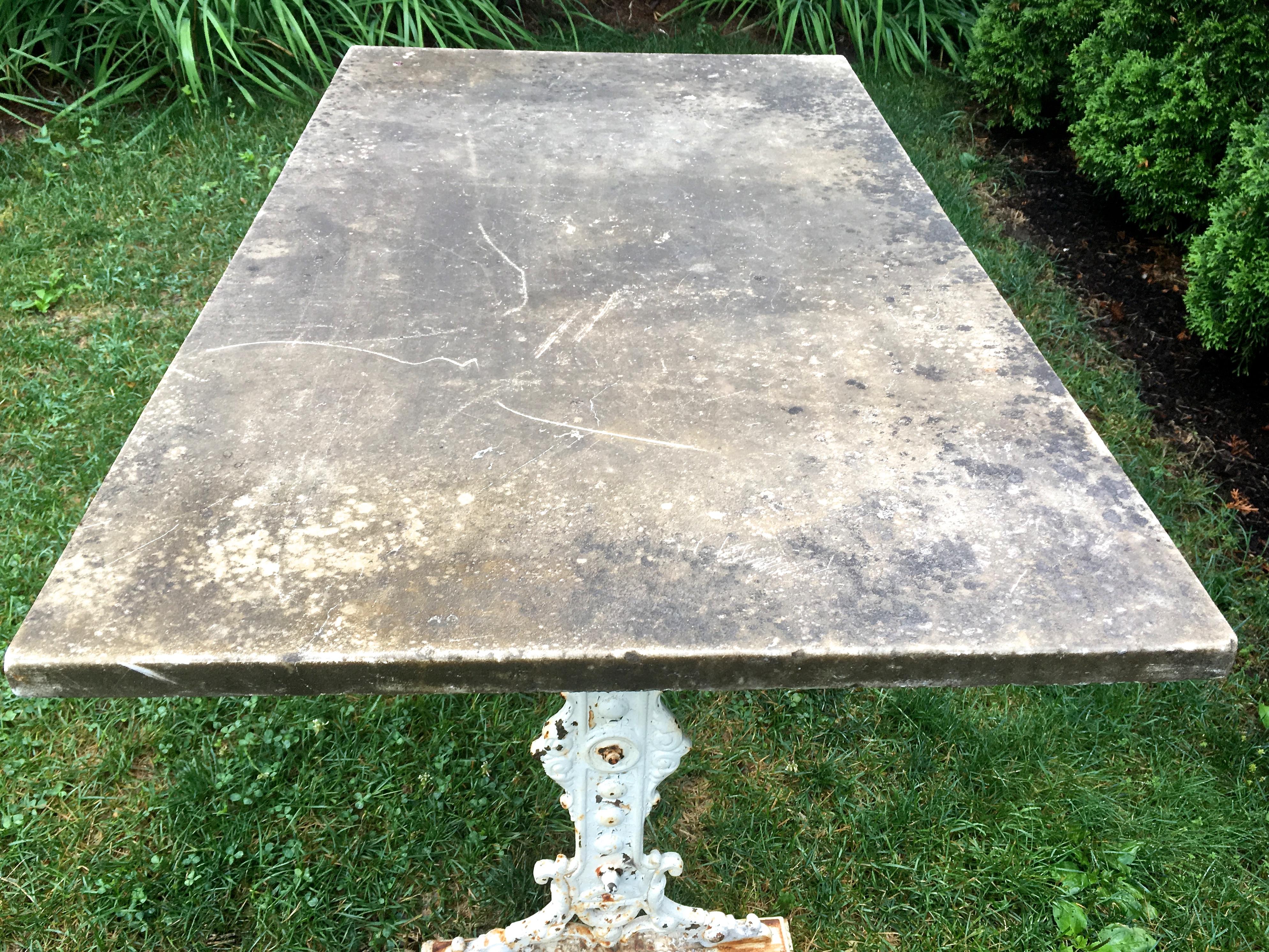 Signed !9th C English Cast Iron Conservatory Table with Large Grey Marble Top 3