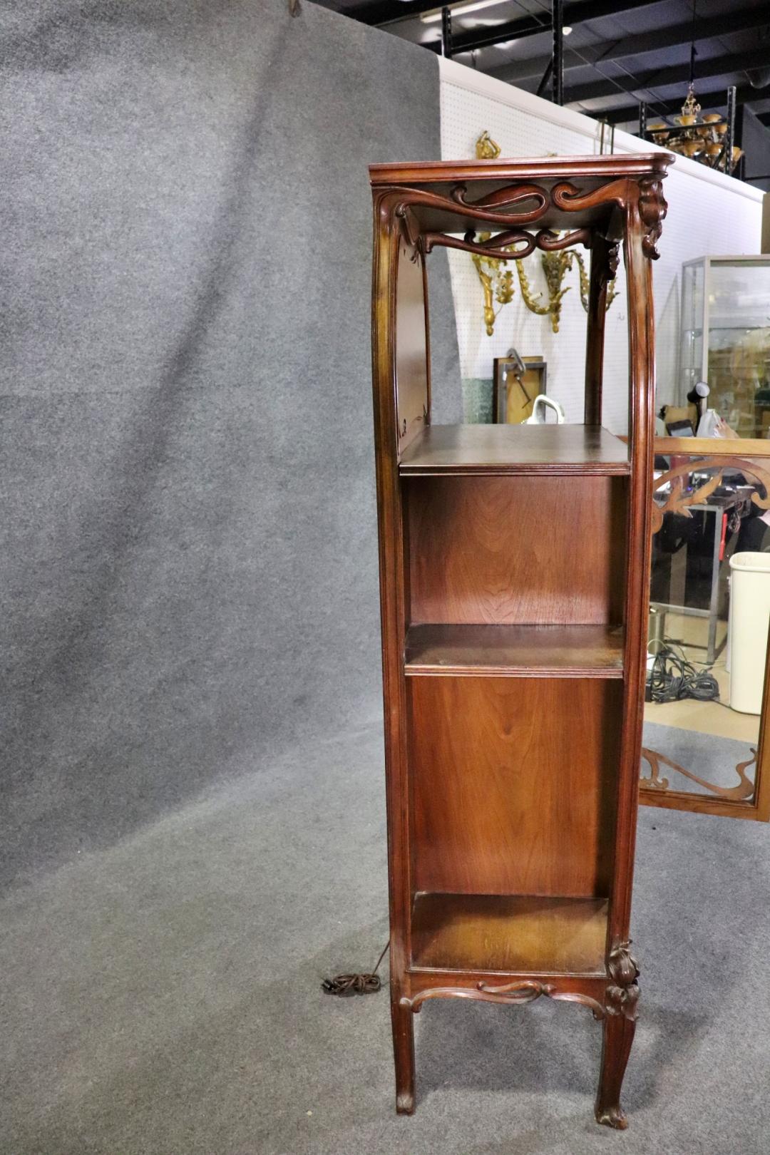 Signed A. Hugnet French Art Nouveau Walnut Vitrine China Cabinet 7