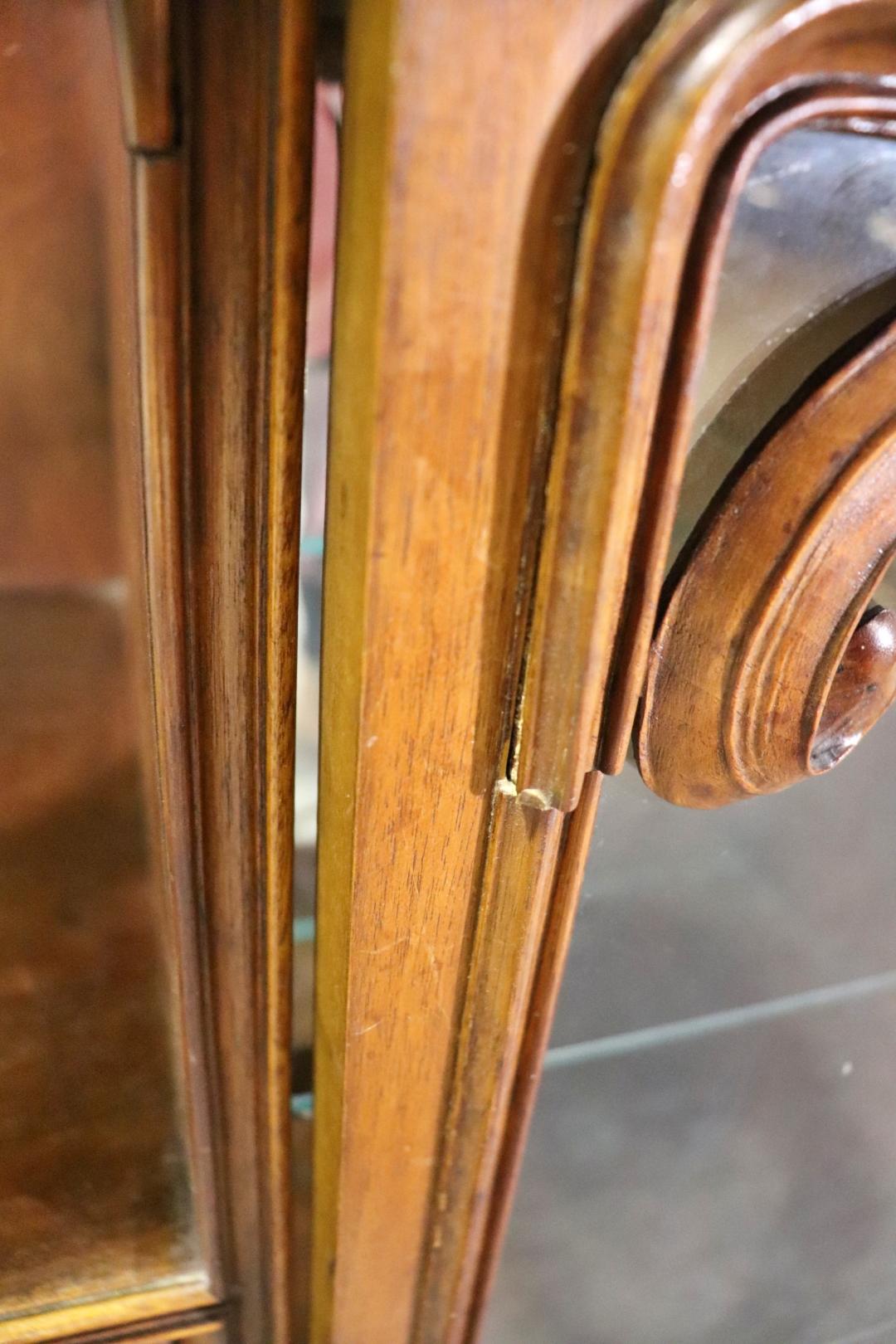 Early 20th Century Signed A. Hugnet French Art Nouveau Walnut Vitrine China Cabinet