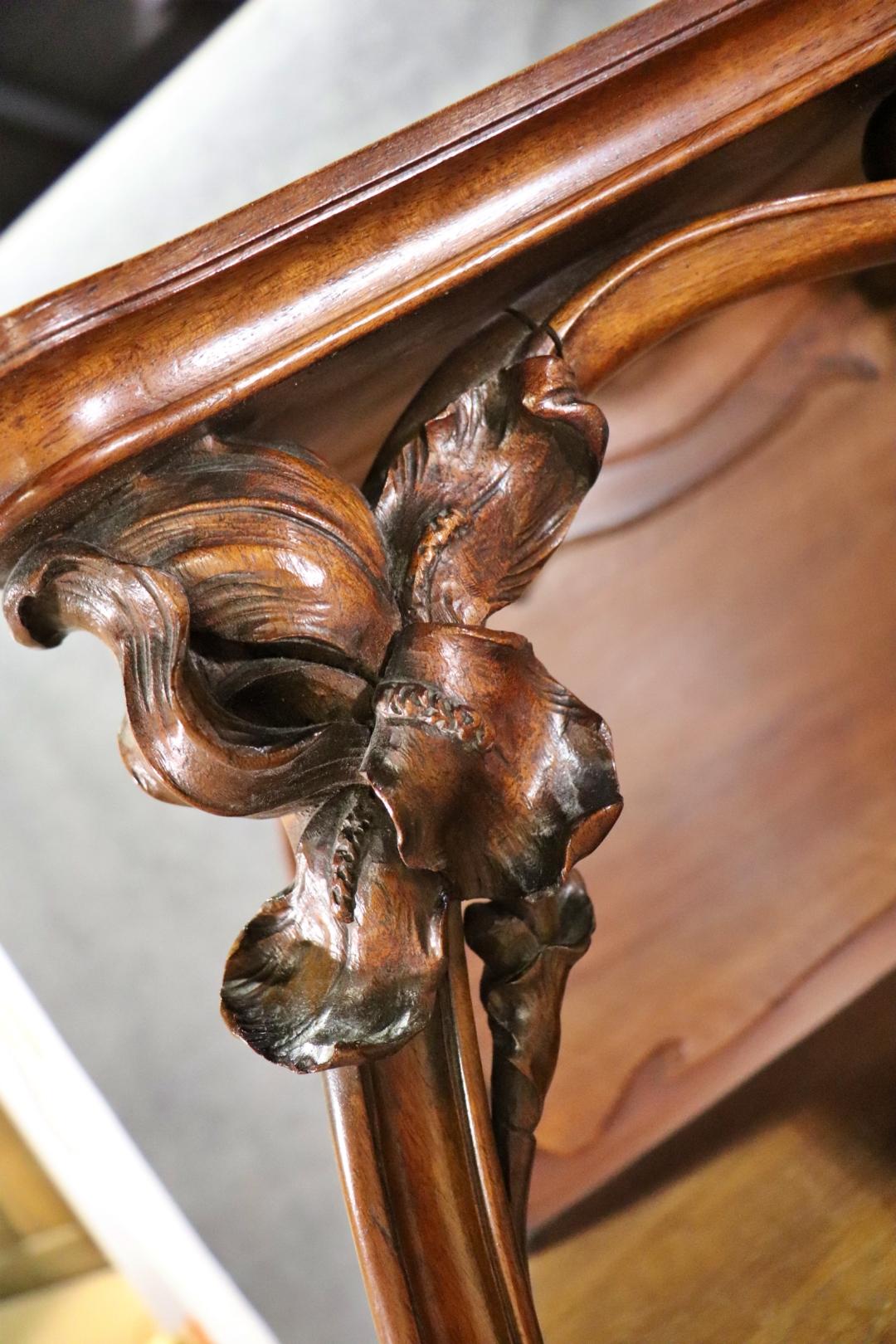 Signed A. Hugnet French Art Nouveau Walnut Vitrine China Cabinet 3