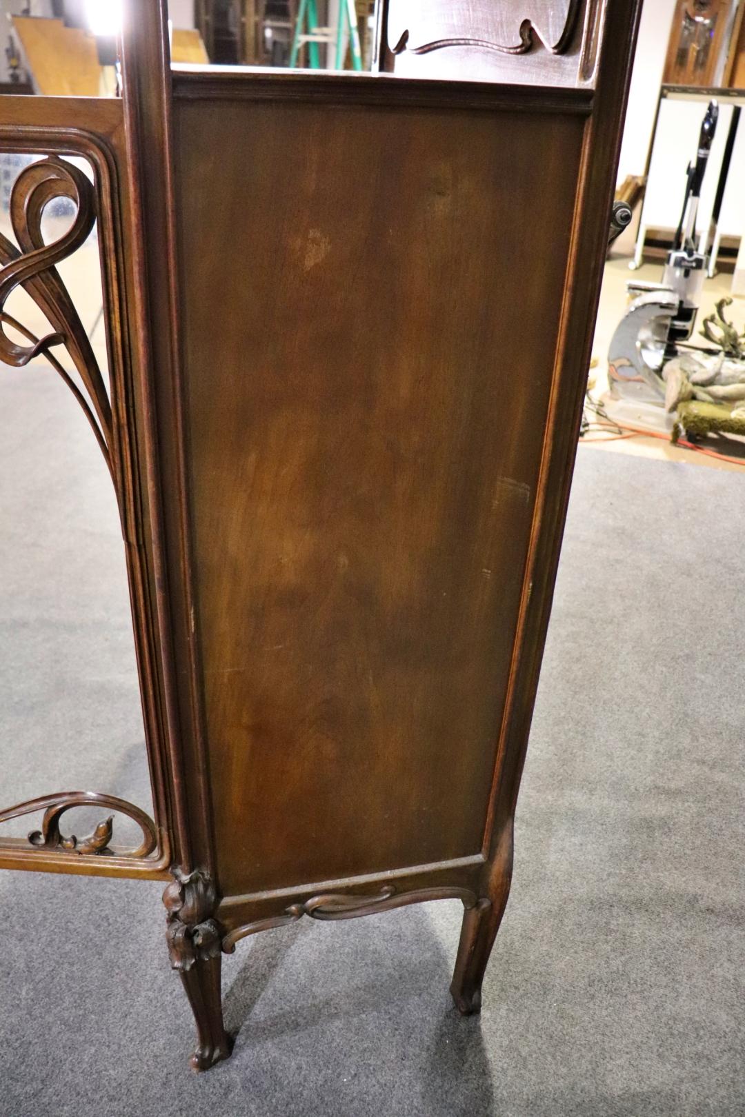 Signed A. Hugnet French Art Nouveau Walnut Vitrine China Cabinet 5