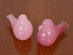 Signed A. Seguso Pair of Pink Murano Glass Bird Sculptures, Italy 1960s