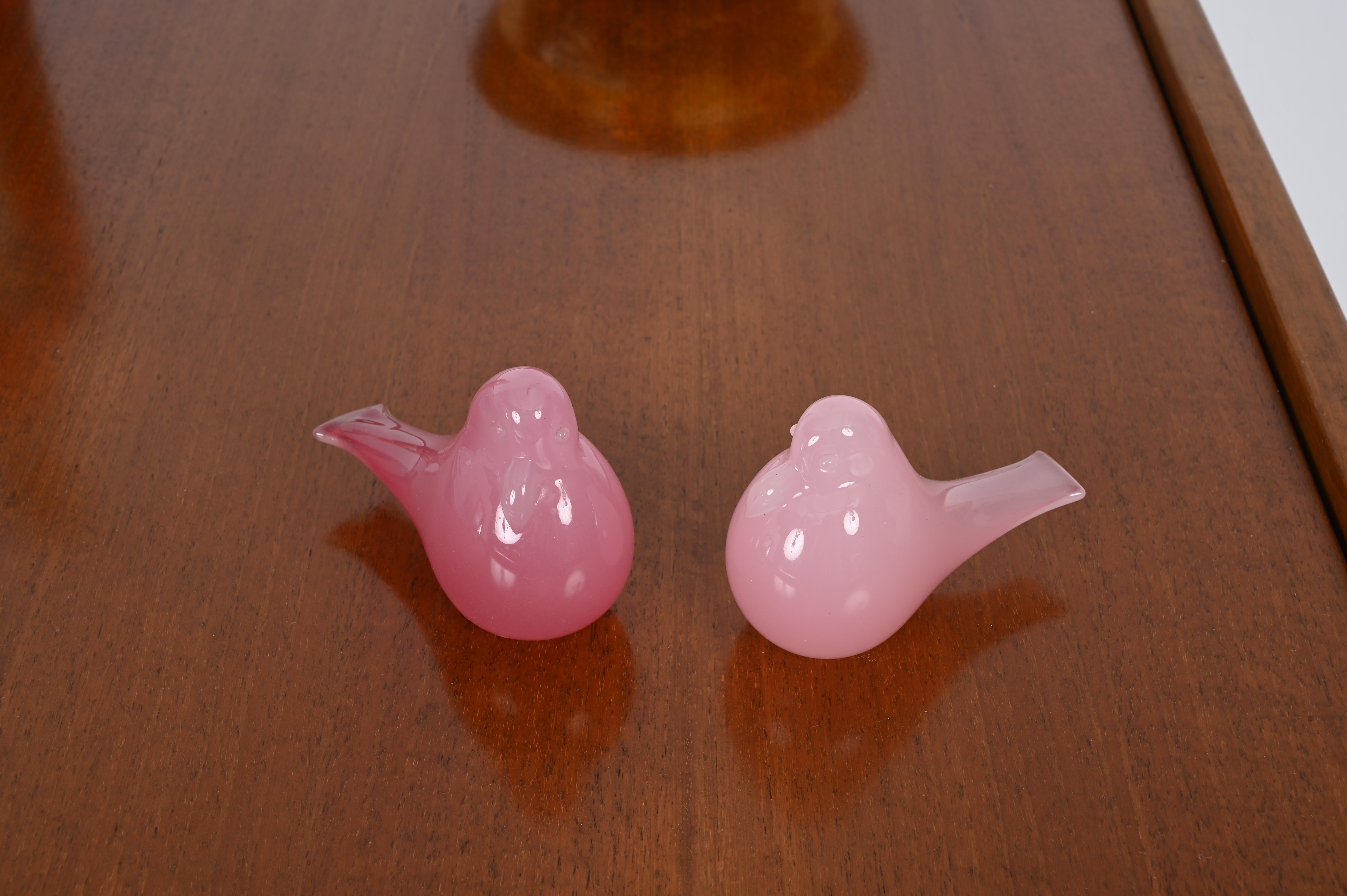 Signiert A. Seguso Paar rosa Murano-Glas-Vogelskulpturen, Italien 1960er Jahre im Angebot 1