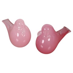 Paire de sculptures d'oiseaux roses en verre de Murano signées A. Seguso, Italie, années 1960