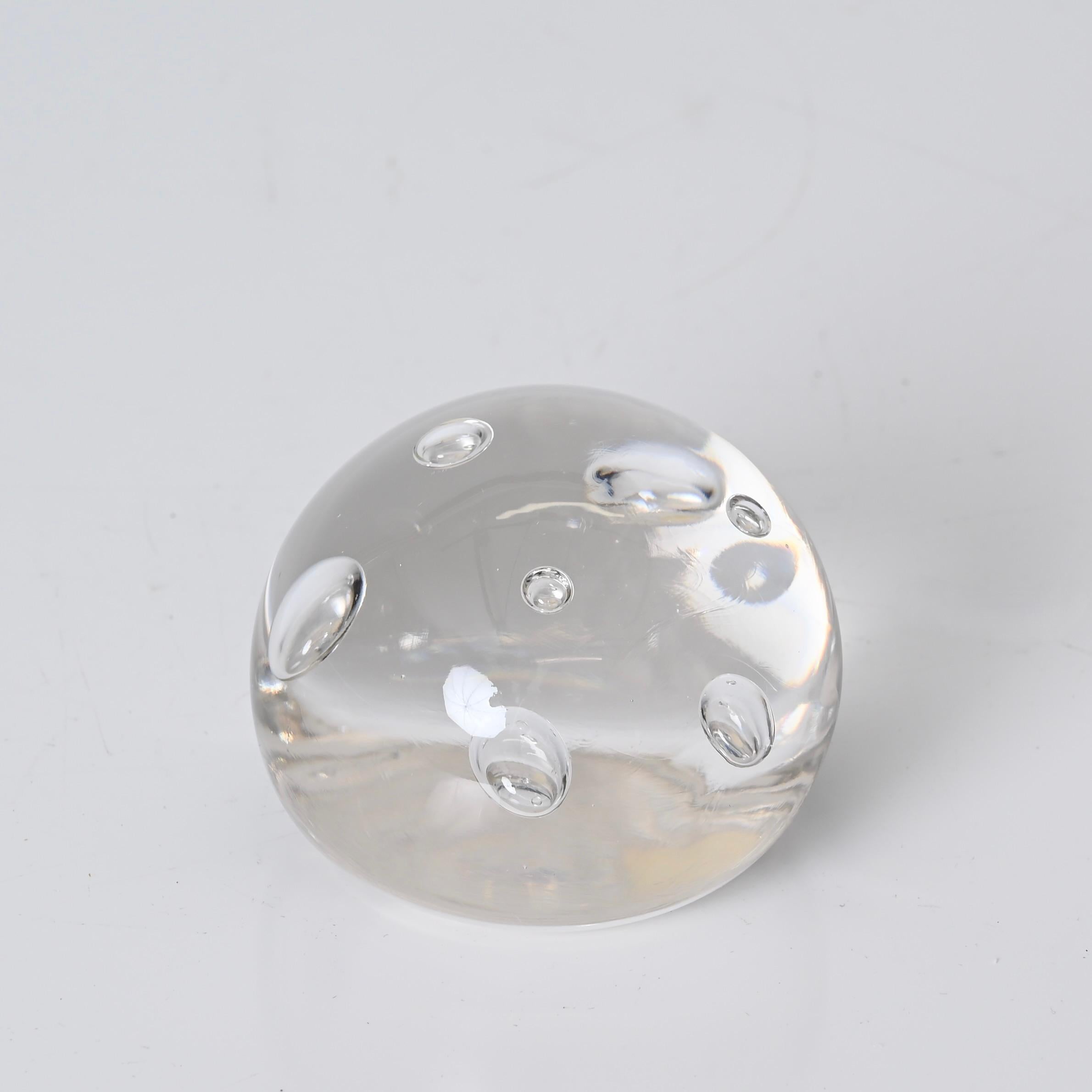 Italian Signed A. Seguso Spherical Paperweight in Murano Bubble Glass, Italy 1960s For Sale