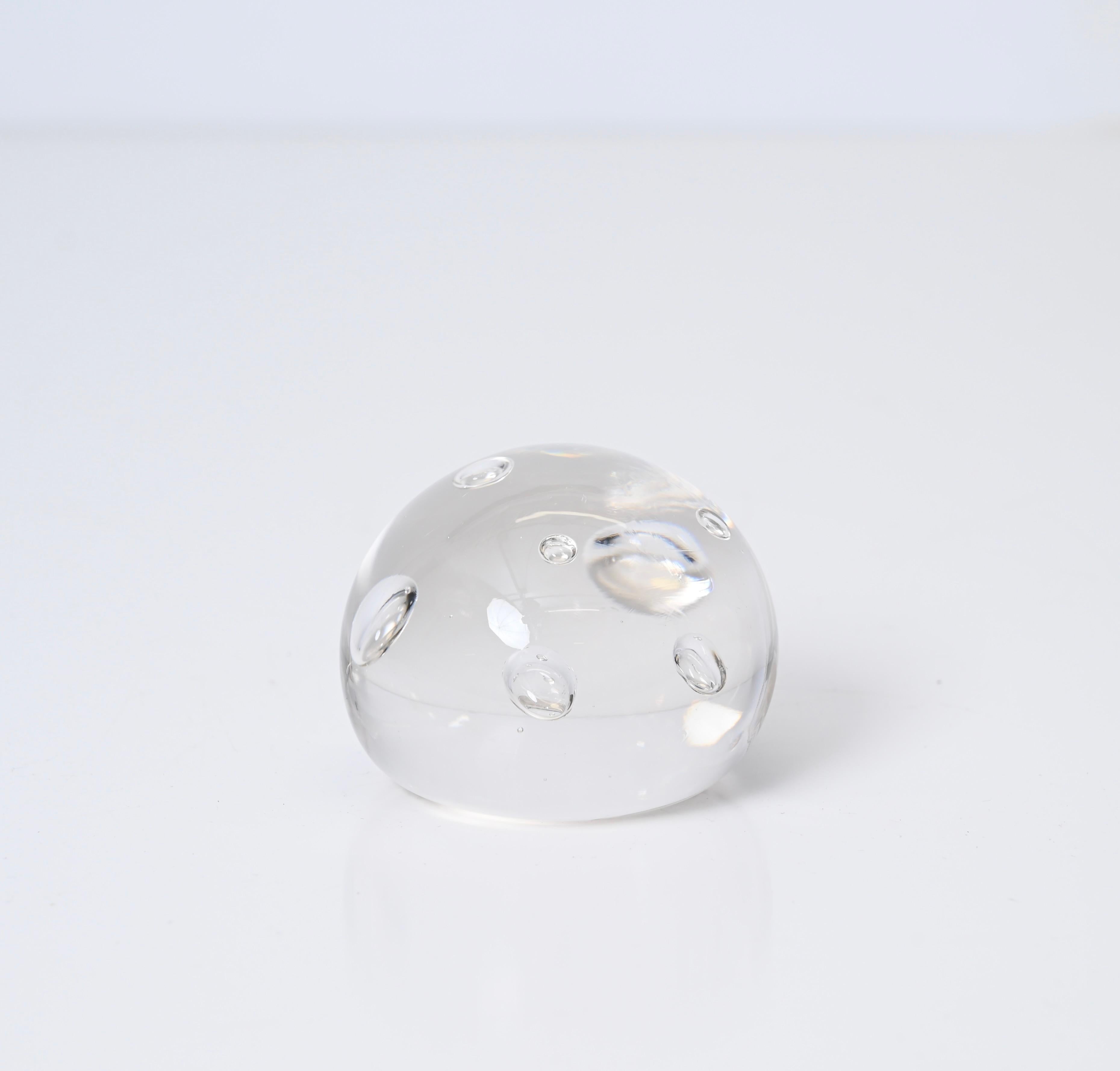 Hand-Crafted Signed A. Seguso Spherical Paperweight in Murano Bubble Glass, Italy 1960s For Sale