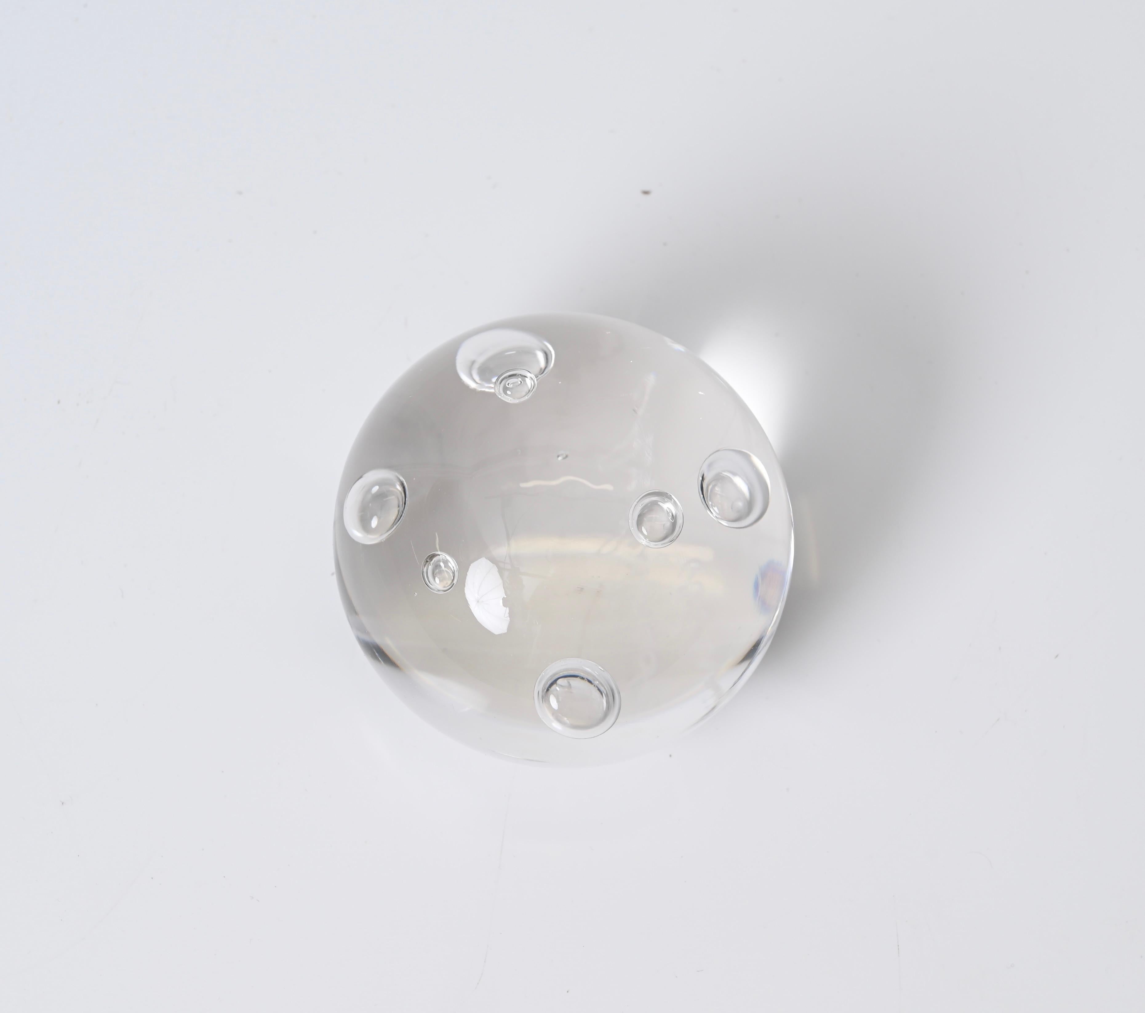 Late 20th Century Signed A. Seguso Spherical Paperweight in Murano Bubble Glass, Italy 1960s For Sale