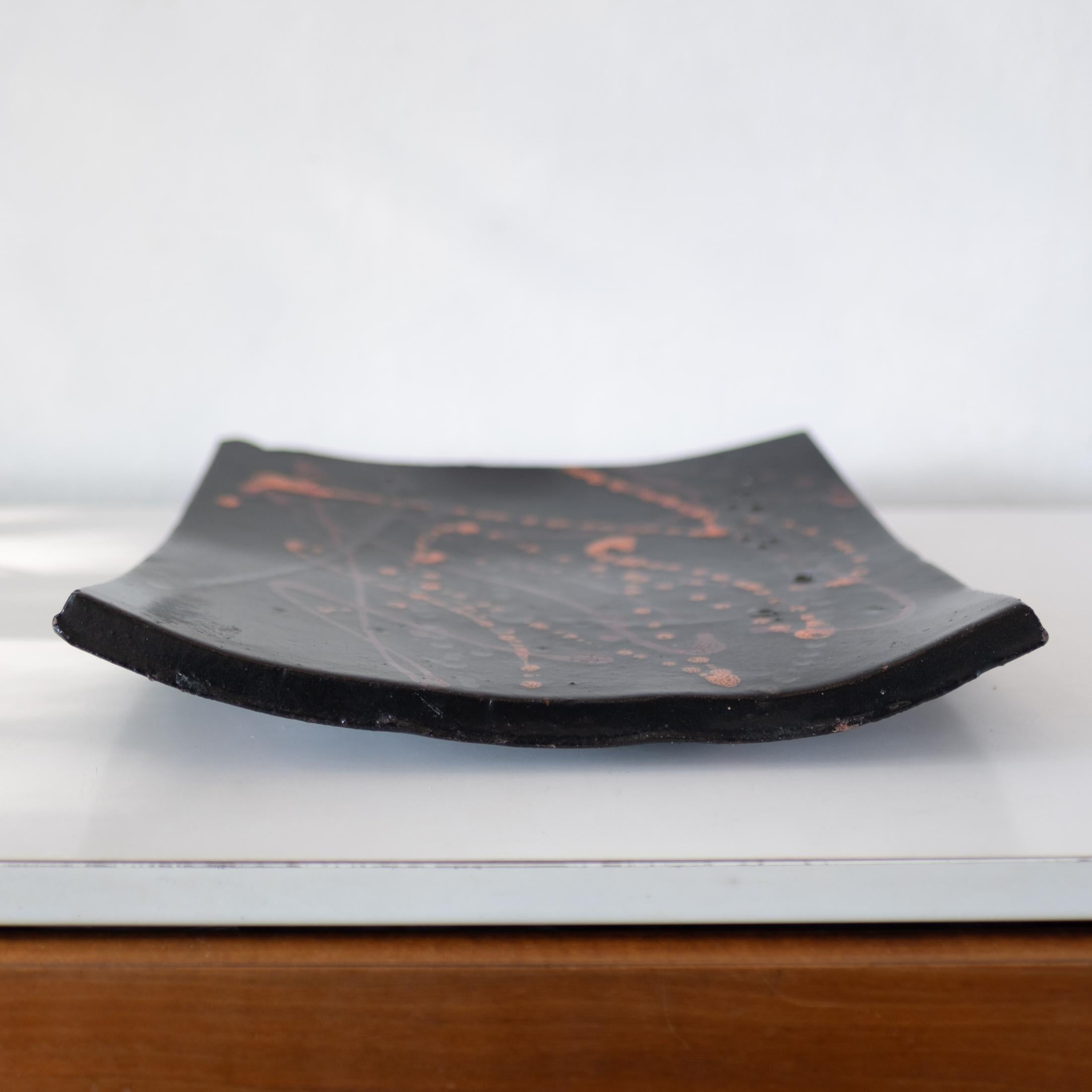 Abstract Expressionist ceramic platter or catch all. Thick, well constructed piece with great presence.  Signed Ayto. 