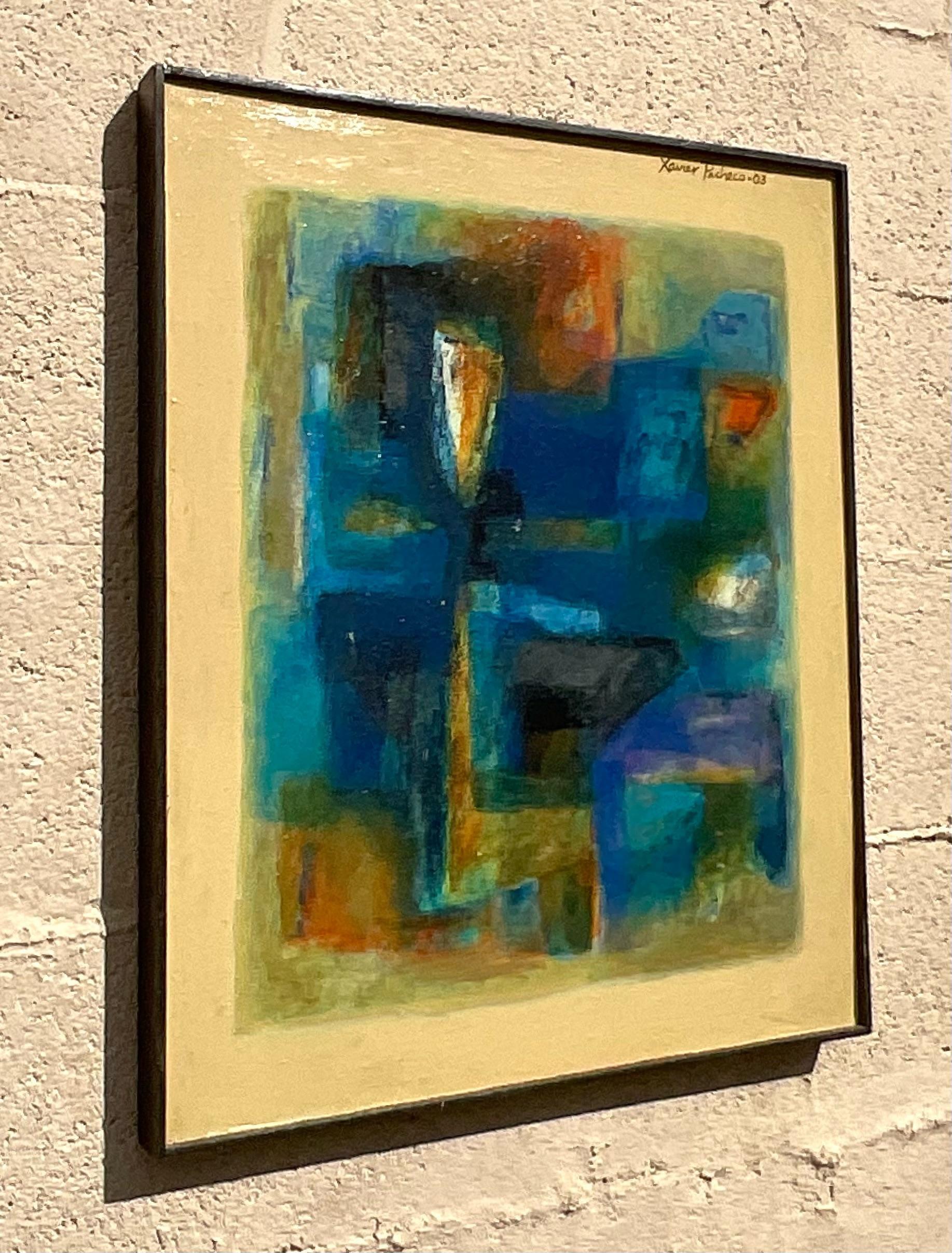 Signed Abstract Geometric Oil Painting In Good Condition For Sale In west palm beach, FL