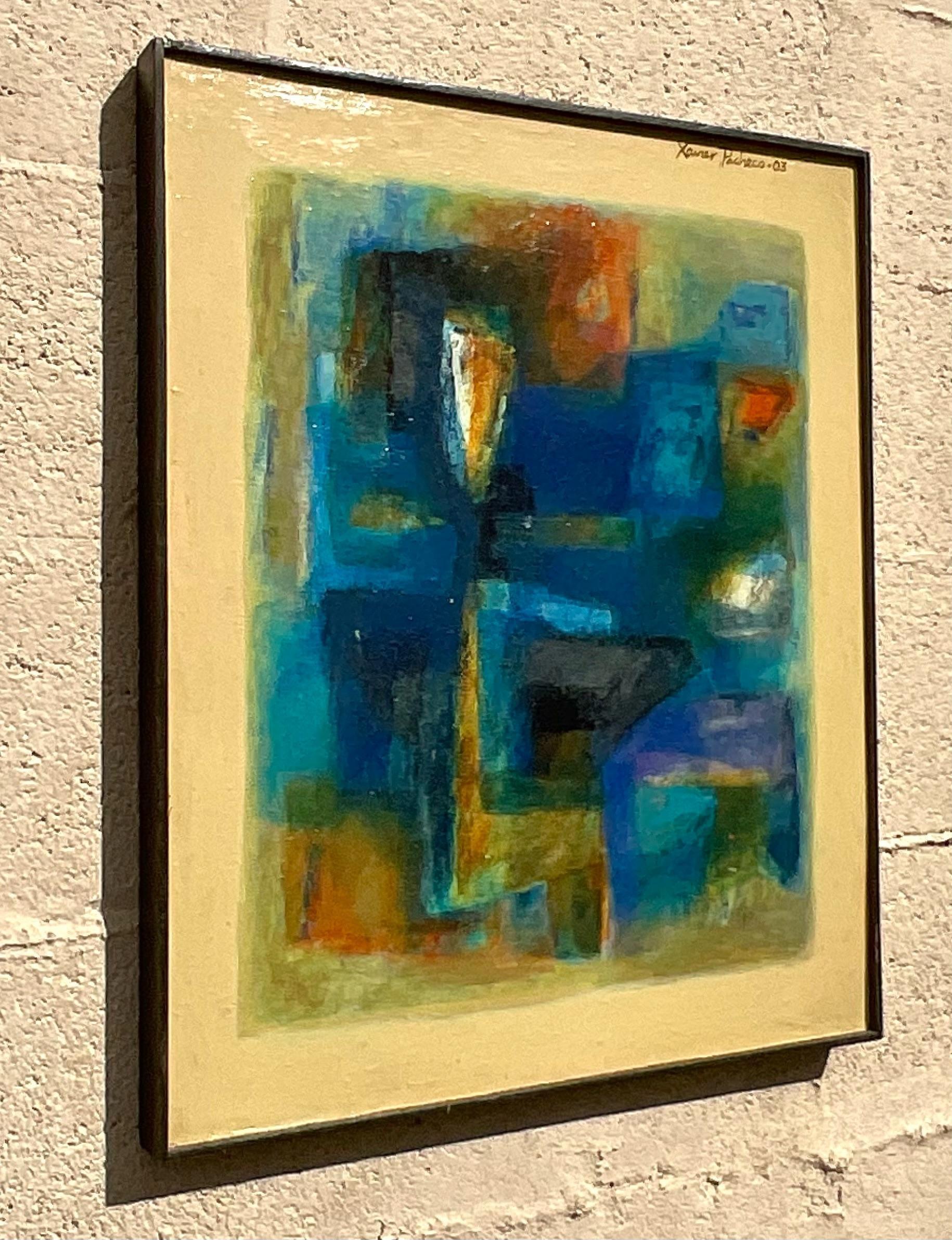 Contemporary Signed Abstract Geometric Oil Painting For Sale