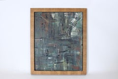 Signed Abstract Impressionist Oil Painting, Blue Tones, Mid Century
