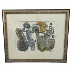 Signed Abstract Mixed Media Watercolor & Ink
