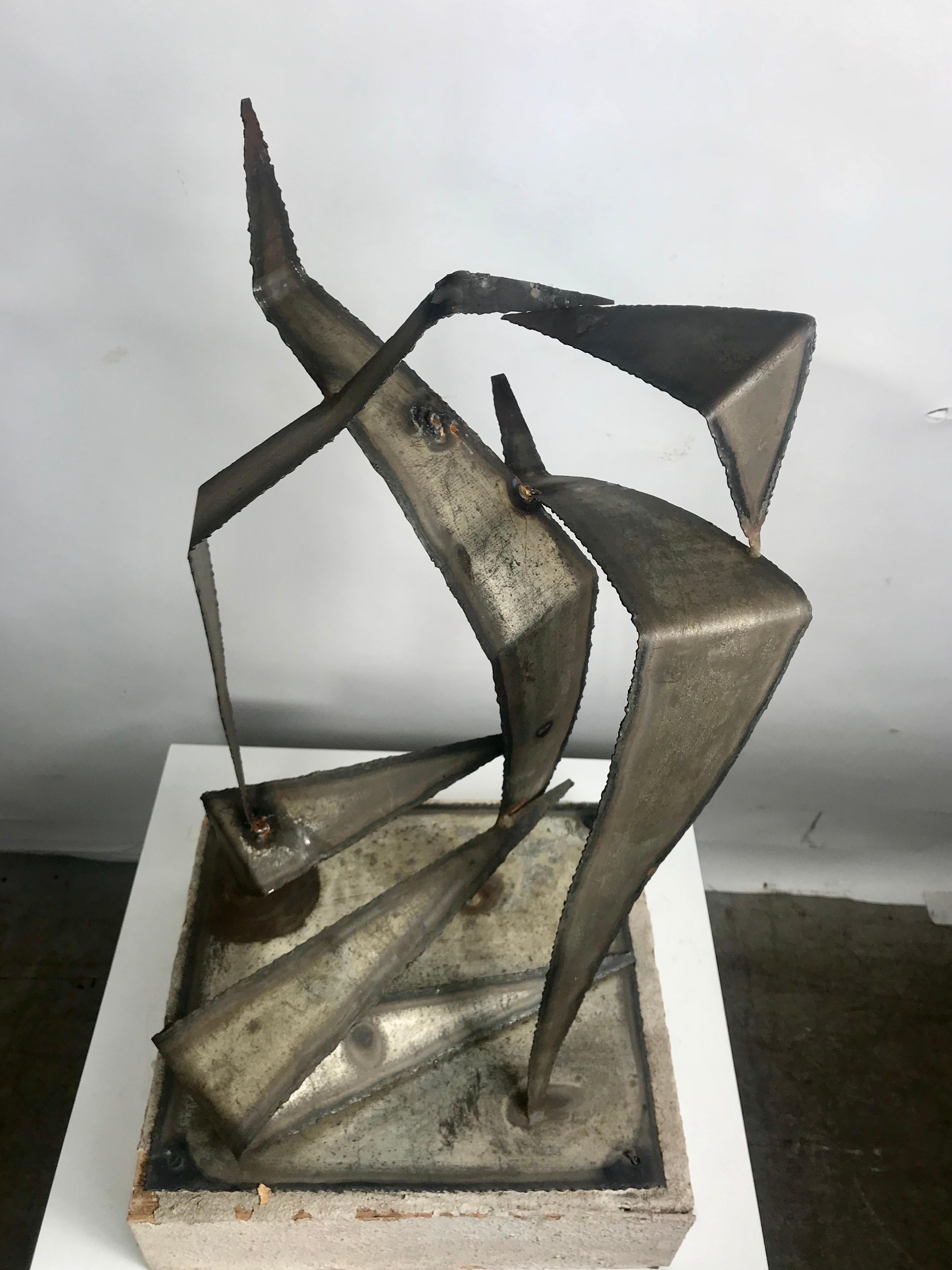 Mid-20th Century Signed Abstract Modernist Metal Sculpture Attributted to Early Curtis Jere For Sale