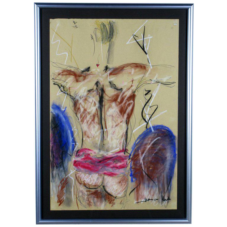 Signed Abstract Nude Gouache On Paper